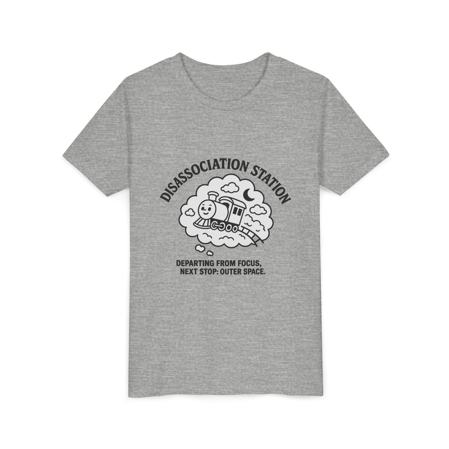 Disassociation Station Kids Tee - Fun Train Graphic, Youth Short Sleeve Shirt, Gift for Kids, Casual Everyday Wear, Cool Summer Top