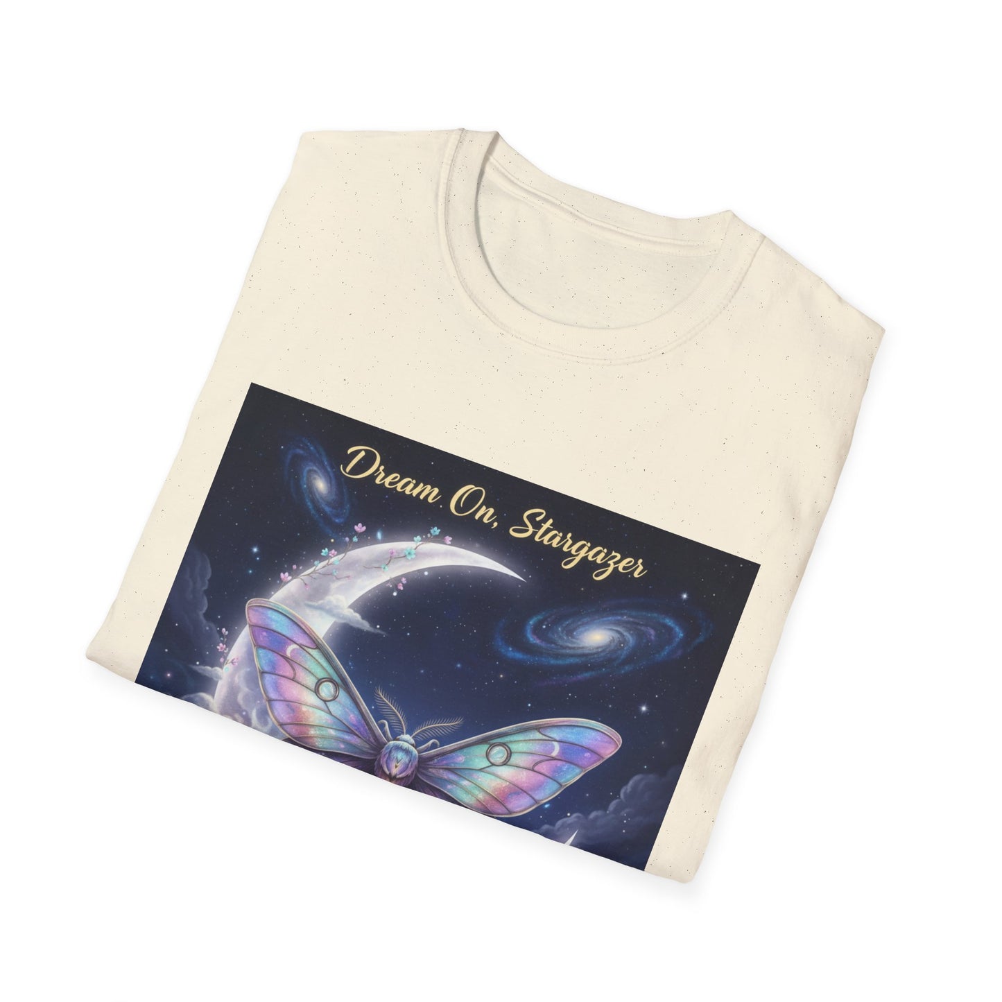 Butterfly Dreams Unisex T-Shirt | Softstyle Tee for Dreamers, Gifts for Her, Inspirational Apparel, Nature Lovers, Moon & Butterfly Design