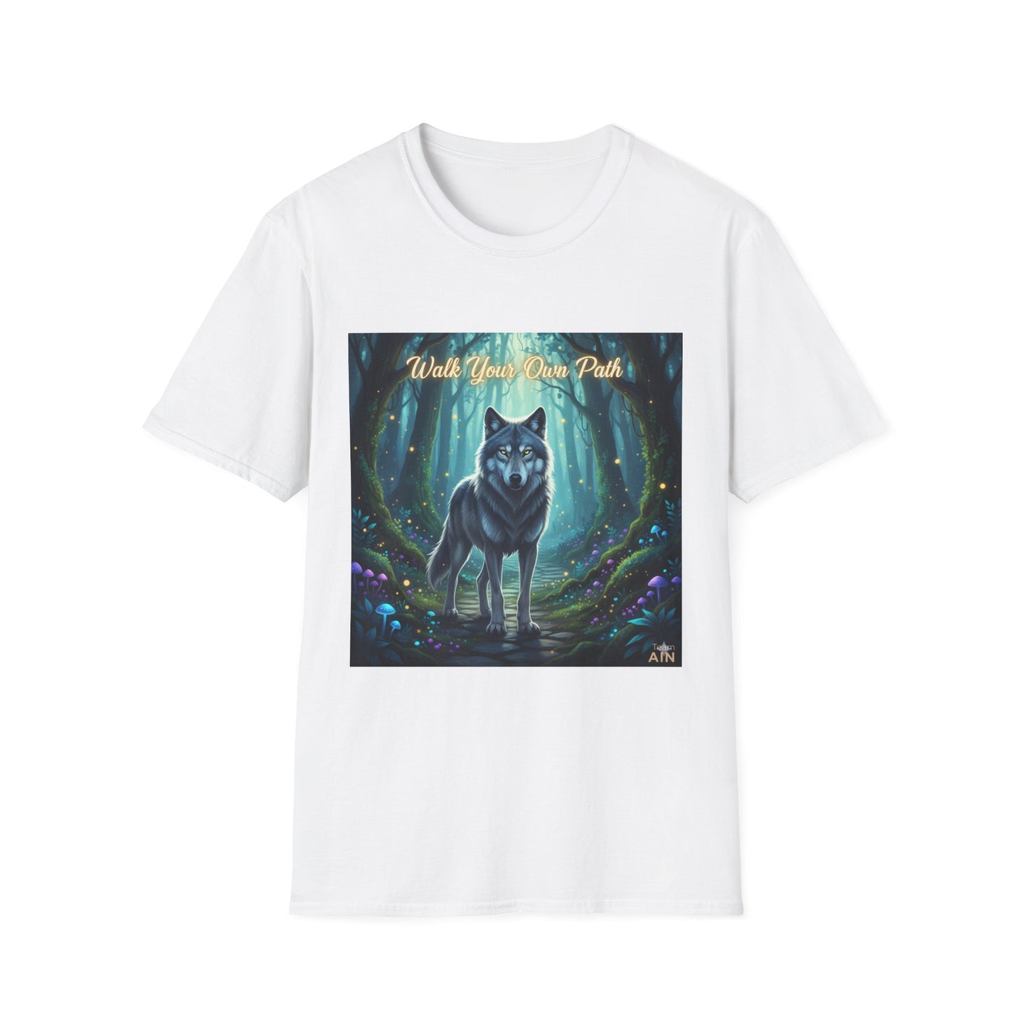 Wolf Forest Unisex Softstyle T-Shirt, Nature Lover Tee, Bohemian Graphic Shirt, Gifts for Adventurers, Vintage Animal Art