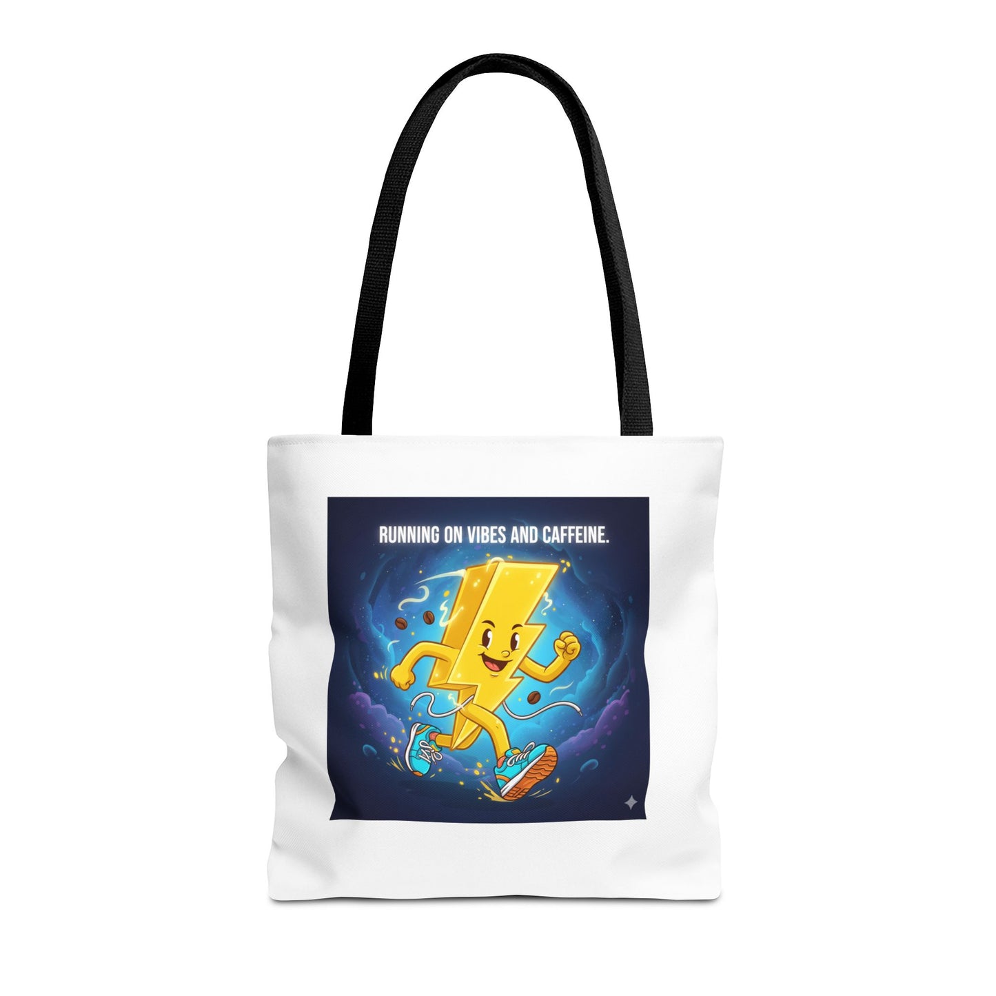Running on Vibes Tote Bag | Colorful Fun Bag, Eco-Friendly Shopper, Gift for Coffee Lovers, Reusable Daily Tote, Vibrant Cartoon Design