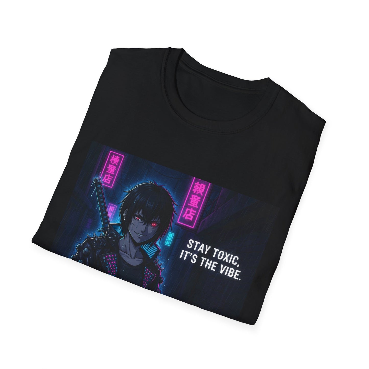 Cyberpunk Samurai T-Shirt – “Stay Toxic, It’s the Vibe” | Dark Anime Streetwear Graphic Tee