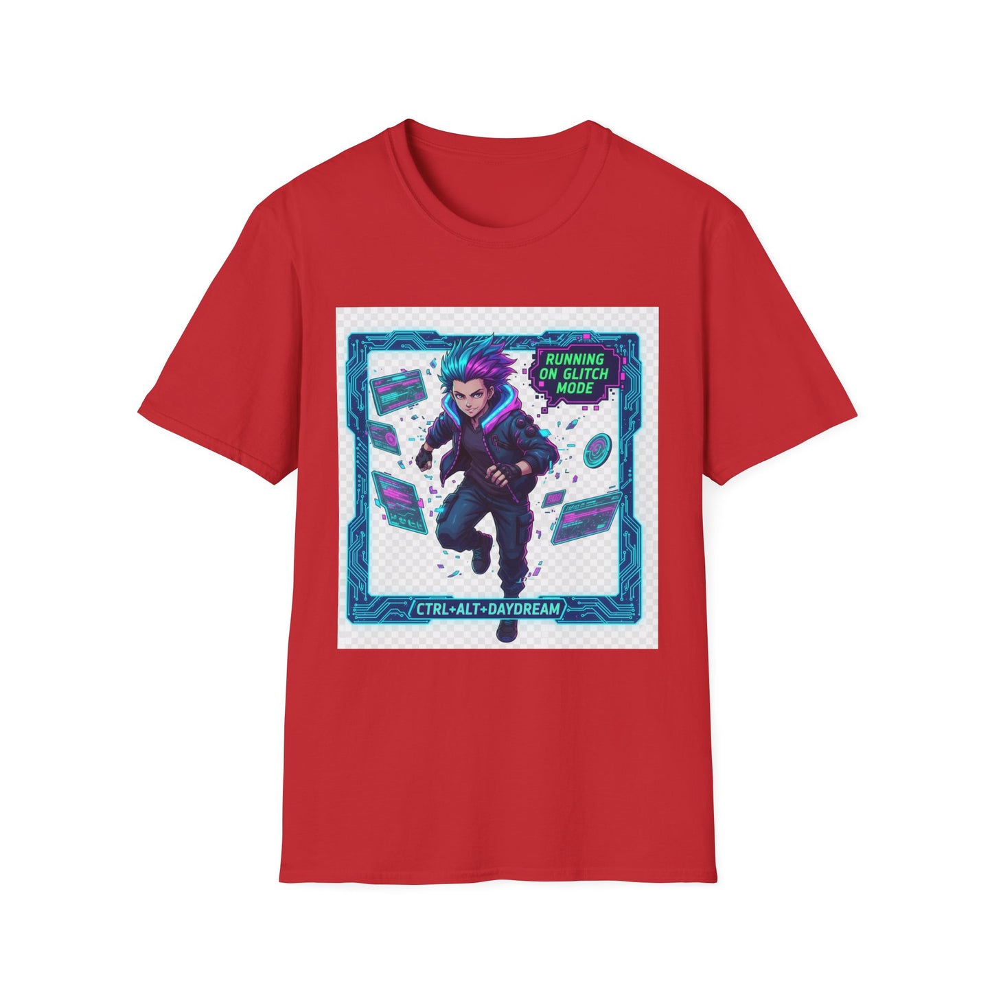 Cyberpunk Anime T-Shirt – ‘Running on Glitch Mode’ | Gamer Humor Tee, Neurospicy Pride Shirt, Otaku Streetwear Top