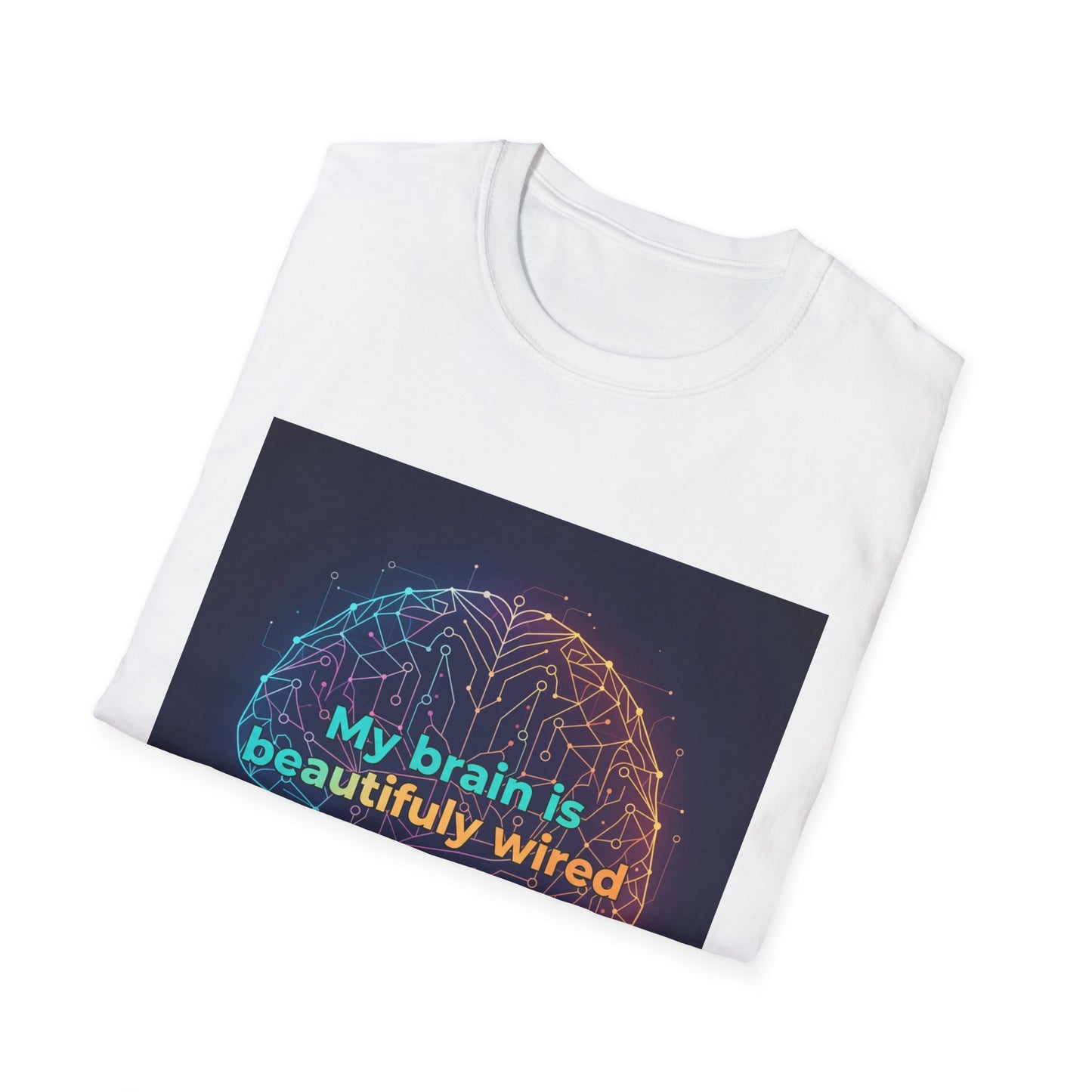 "My Brain Is Beautifully Wired" Neurodiversity T-Shirt – Circuit Brain Design on White Tee