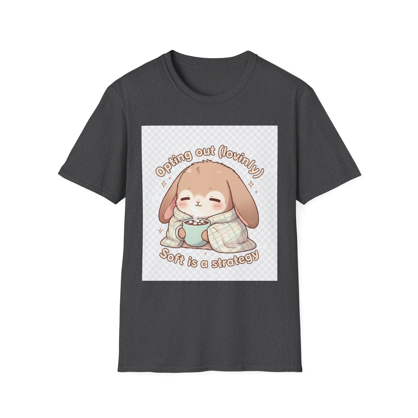 Opting Out Lovingly Bunny T-Shirt | Kawaii Self-Care Tee, Soft Mode Strategy Shirt, Cozy Neurospicy Anime Top