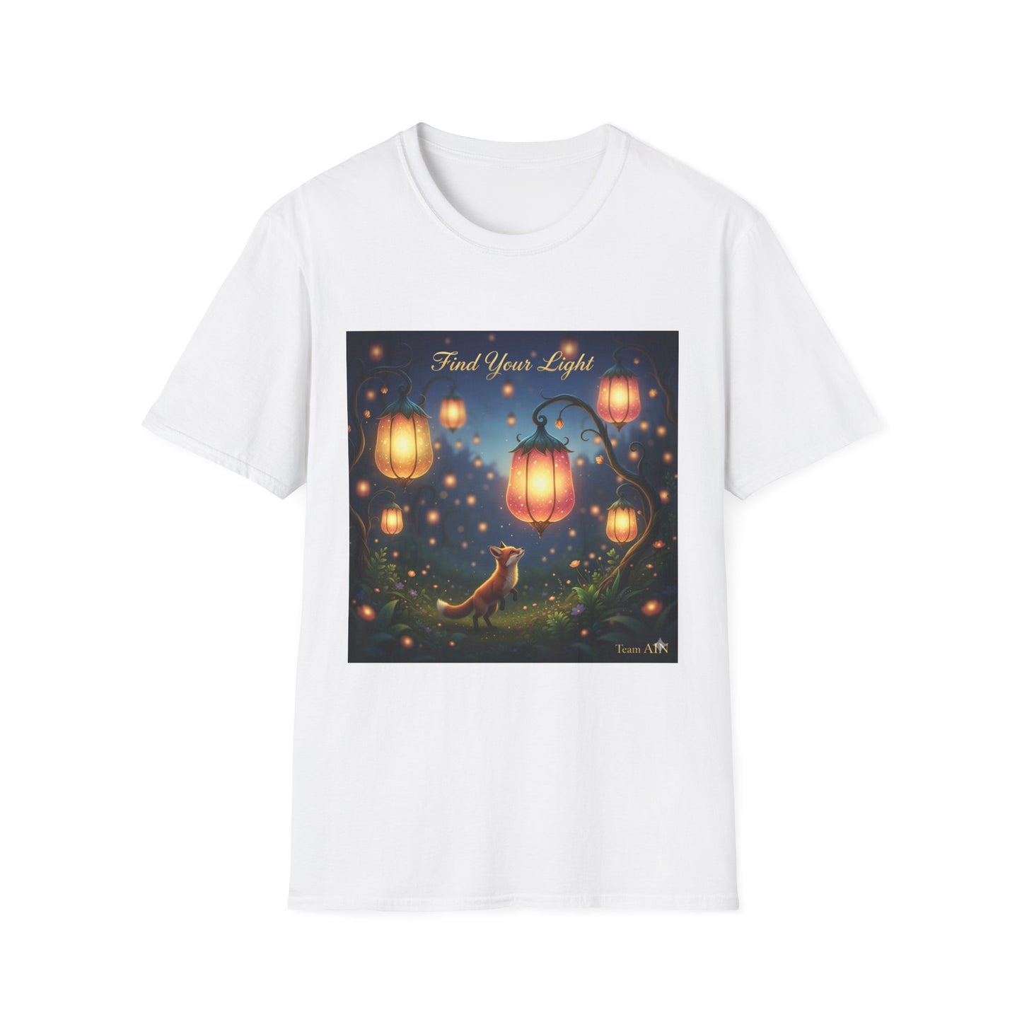 Enchanting 'Find Your Light' Unisex Softstyle T-Shirt, Inspirational Tee, Nature Lover Gift, Cozy Casual Wear, Lantern Art Shirt