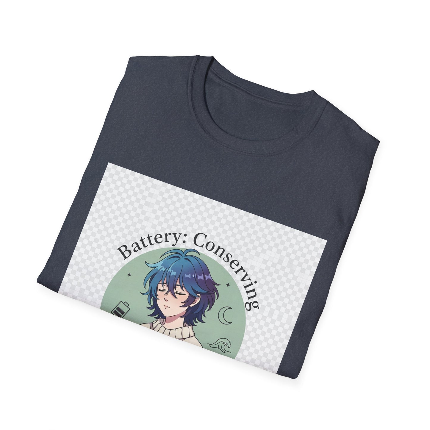 Anime T-Shirt – “Battery: Conserving” Low Energy Tee | Neurospicy Otaku Shirt, Introvert ADHD Merch, Cozy Dopamine-Core Top