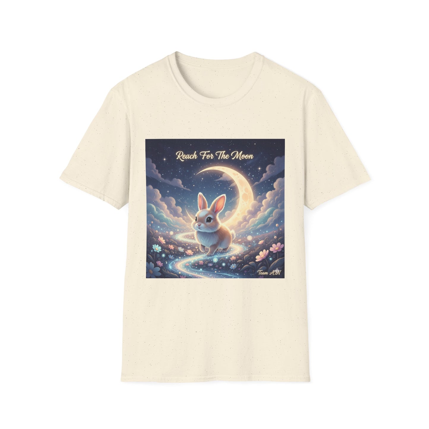 Dreamy Rabbit T-Shirt - Reach for the Moon Tee, Cute Animal Shirt, Softstyle Graphic Tee, Gift for Animal Lovers, Cozy Everyday Wear