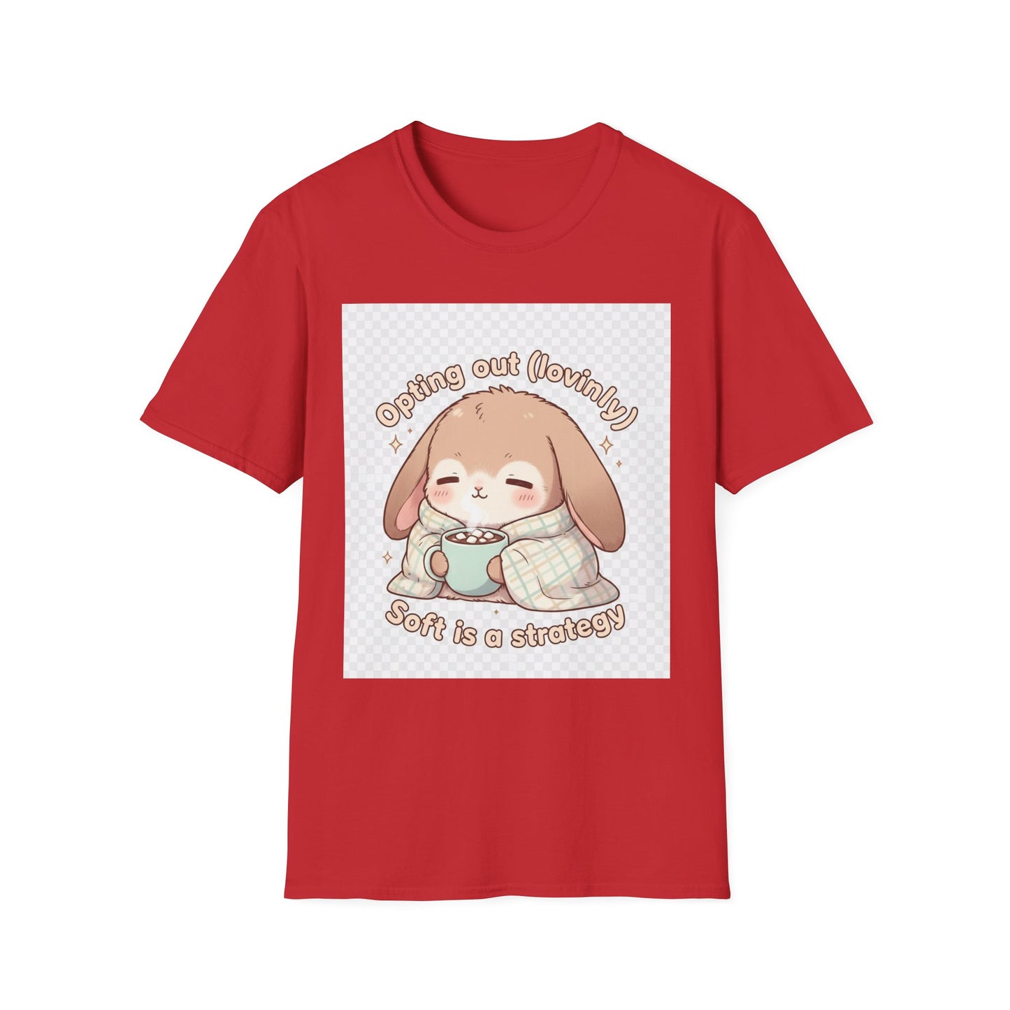 Opting Out Lovingly Bunny T-Shirt | Kawaii Self-Care Tee, Soft Mode Strategy Shirt, Cozy Neurospicy Anime Top