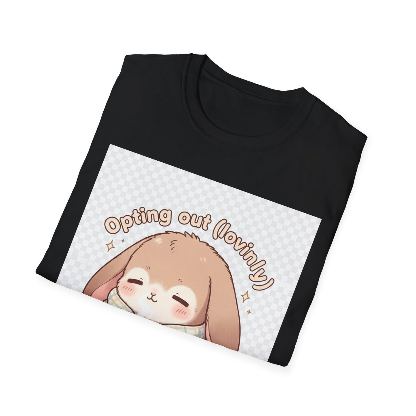 Opting Out Lovingly Bunny T-Shirt | Kawaii Self-Care Tee, Soft Mode Strategy Shirt, Cozy Neurospicy Anime Top