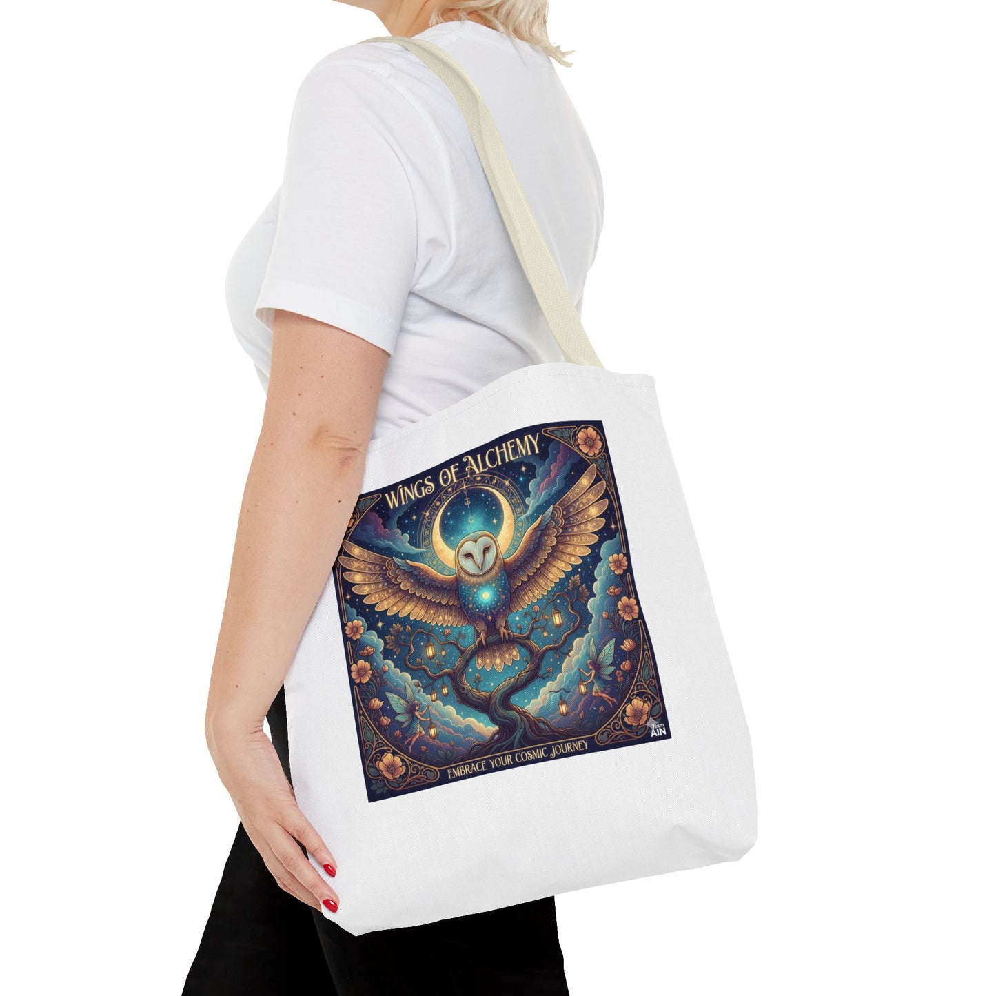 Mystical Owl Tote Bag, Boho Chic Tote, Alchemy Art Handbag, Gift for Nature Lovers, Eco-Friendly Shopping Bag