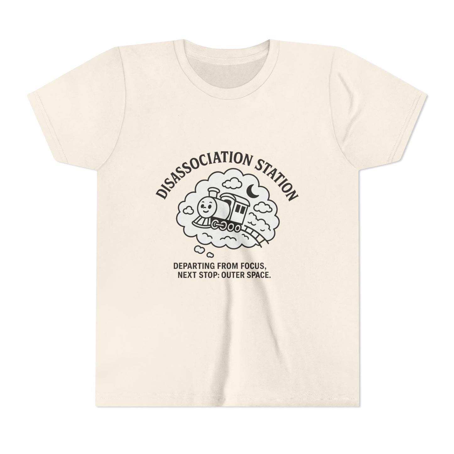 Disassociation Station Kids Tee - Fun Train Graphic, Youth Short Sleeve Shirt, Gift for Kids, Casual Everyday Wear, Cool Summer Top