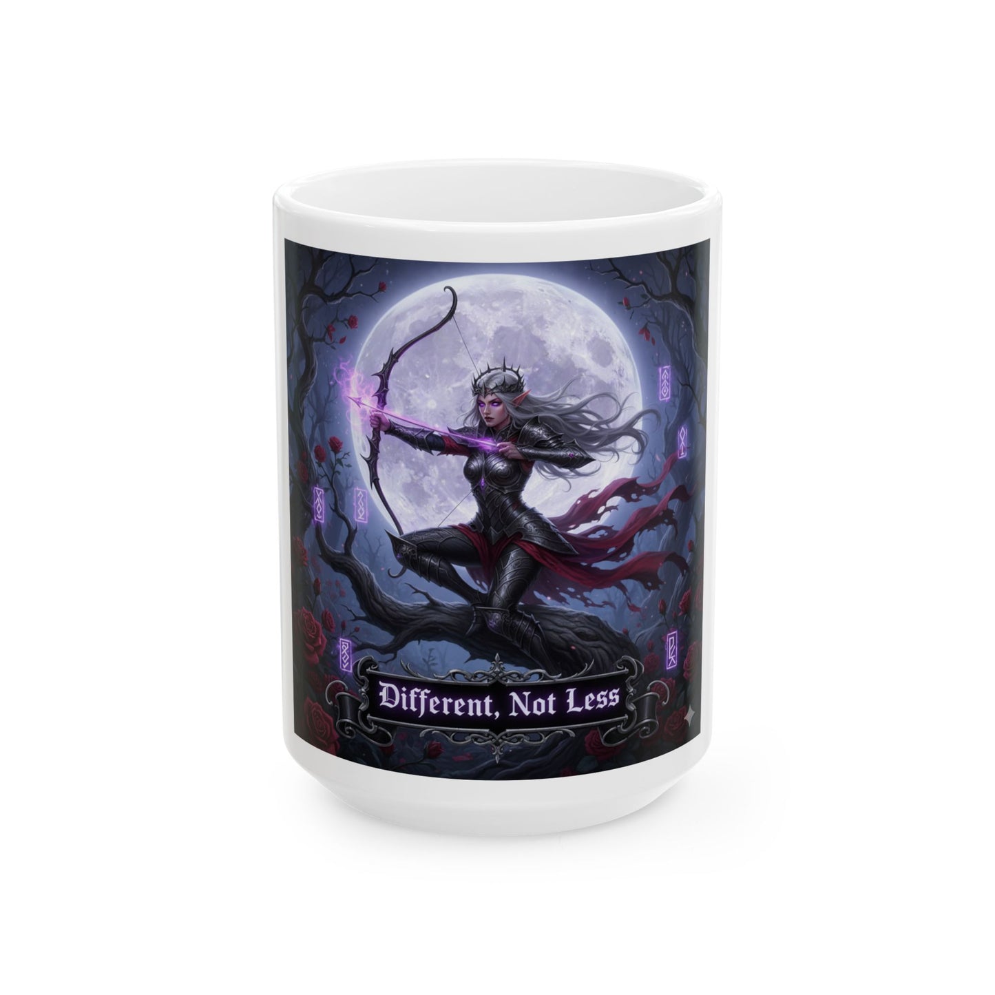 Dark Fantasy Ceramic Mug | Different, Not Less | Gothic Coffee Cup, Valentine's Gift, Fantasy Art, Empowerment Mug