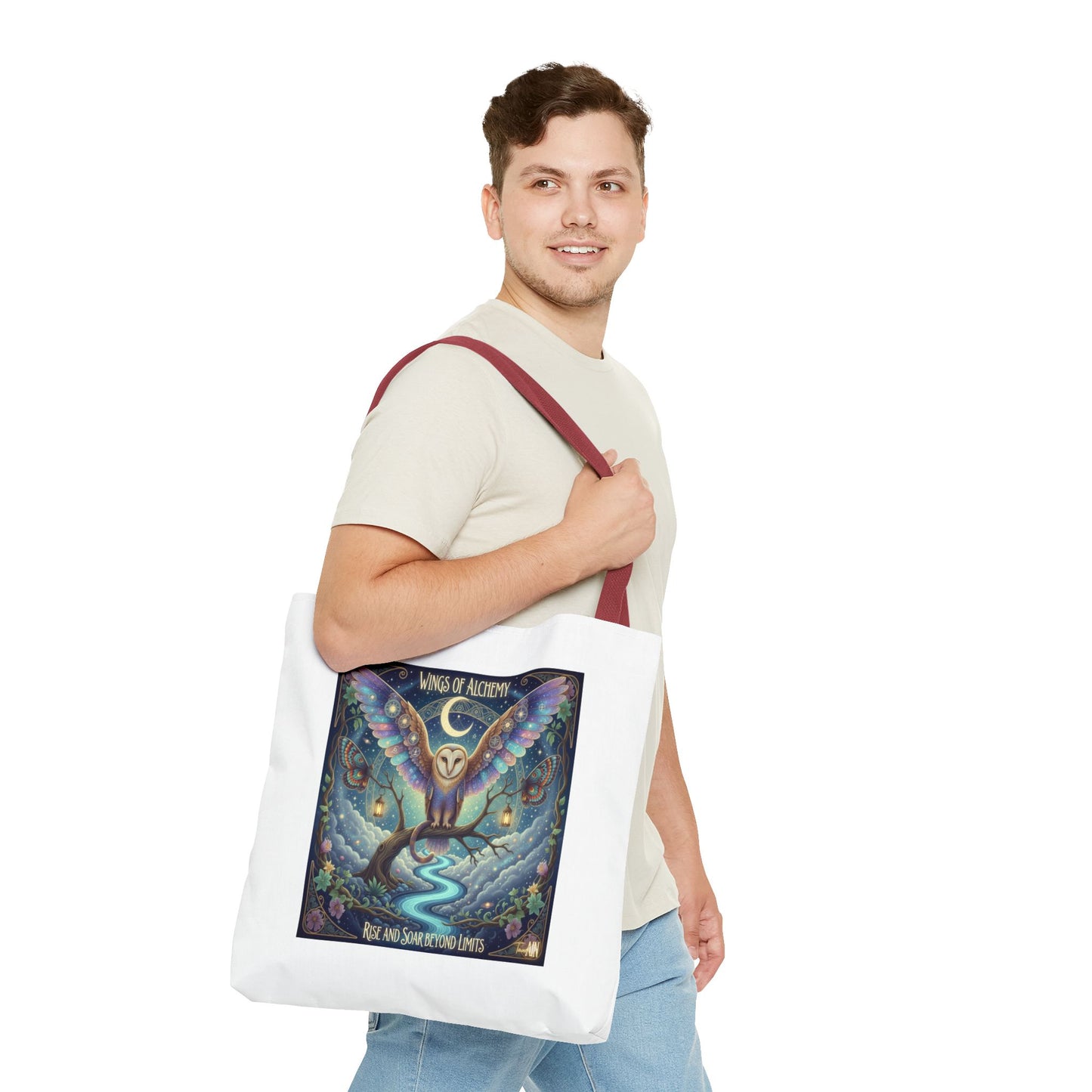 Wings of Alchemy Tote Bag, Whimsical Owl Design, Eco-Friendly Bag, Gift for Nature Lovers, Boho Style Shopping Bag