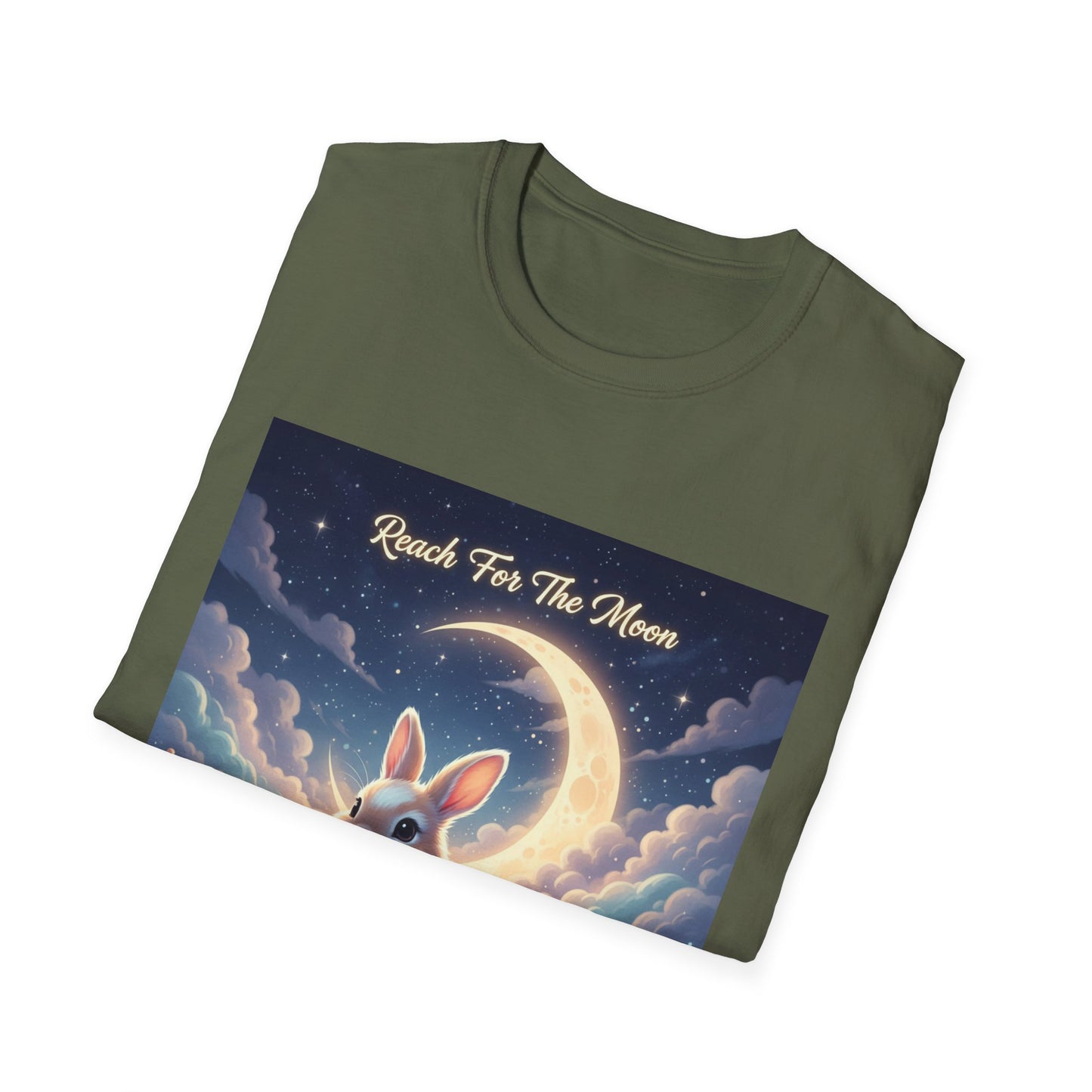 Dreamy Rabbit T-Shirt - Reach for the Moon Tee, Cute Animal Shirt, Softstyle Graphic Tee, Gift for Animal Lovers, Cozy Everyday Wear