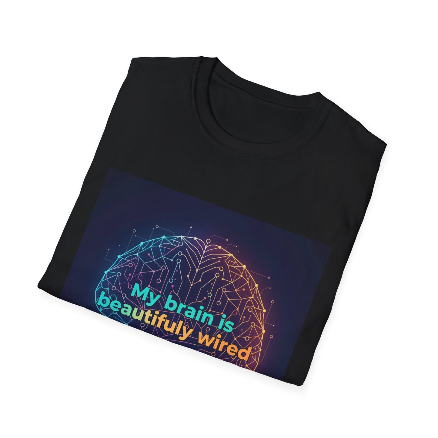 "My Brain Is Beautifully Wired" Neurodiversity T-Shirt – Circuit Brain Design on White Tee
