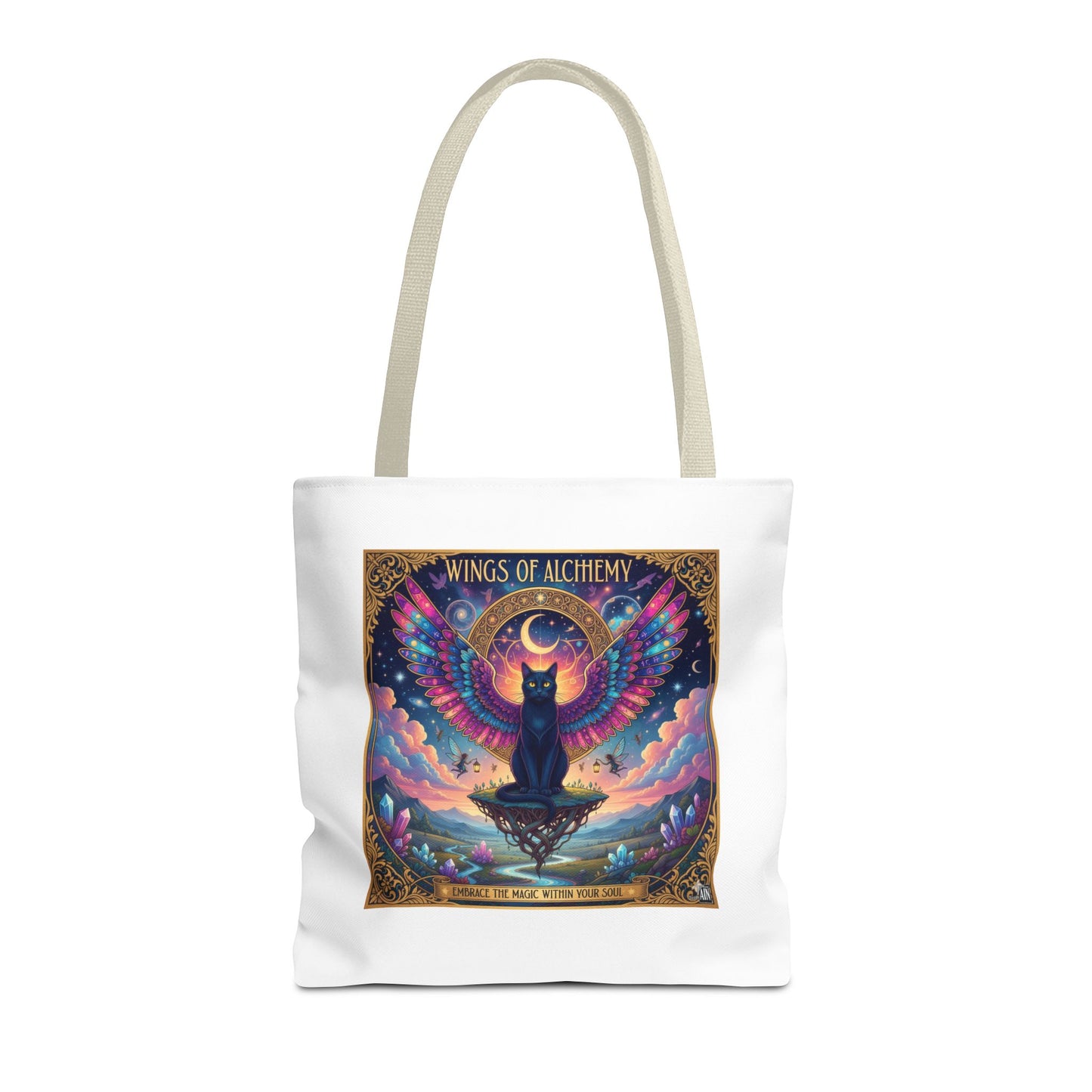 Wings of Alchemy Tote Bag, Colorful Art Tote, Cat Lover Gift, Bohemian Style Bag, Eco-Friendly Shopping Tote