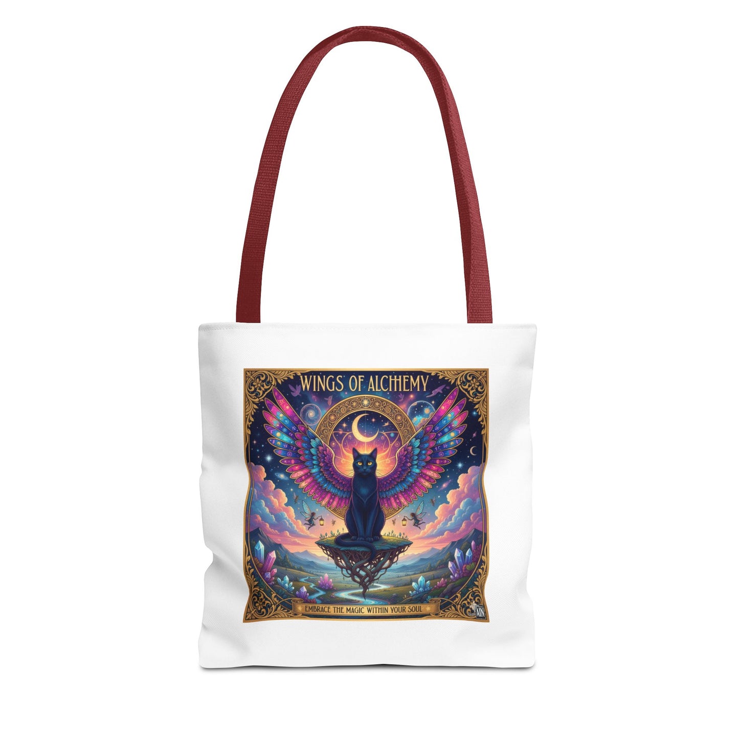 Wings of Alchemy Tote Bag, Colorful Art Tote, Cat Lover Gift, Bohemian Style Bag, Eco-Friendly Shopping Tote