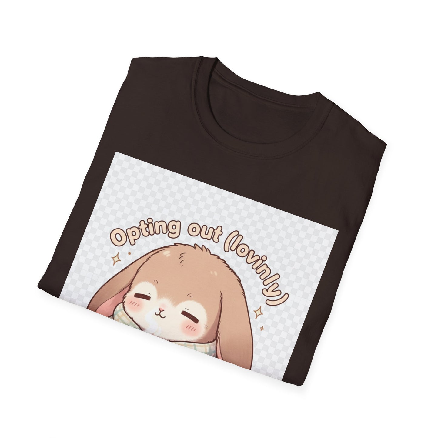 Opting Out Lovingly Bunny T-Shirt | Kawaii Self-Care Tee, Soft Mode Strategy Shirt, Cozy Neurospicy Anime Top