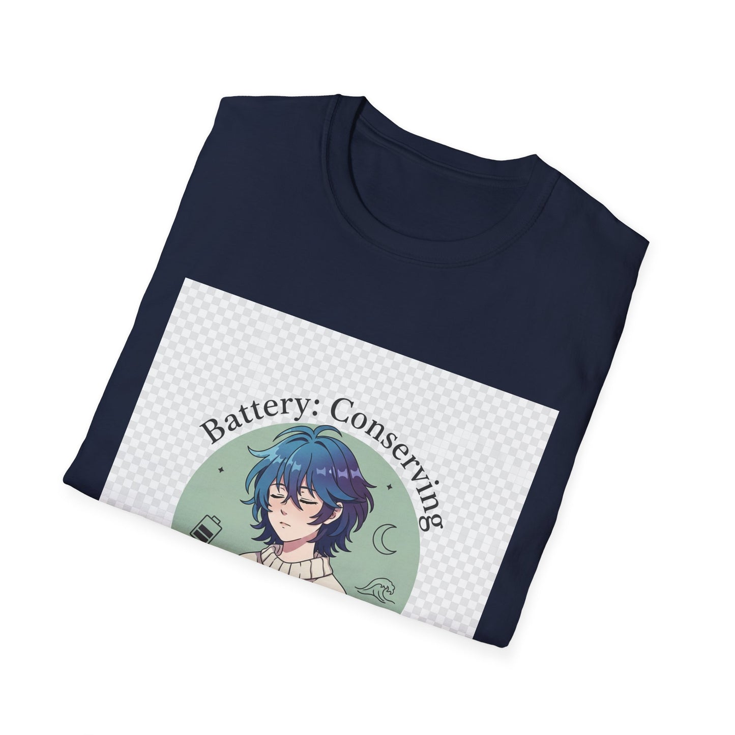 Anime T-Shirt – “Battery: Conserving” Low Energy Tee | Neurospicy Otaku Shirt, Introvert ADHD Merch, Cozy Dopamine-Core Top