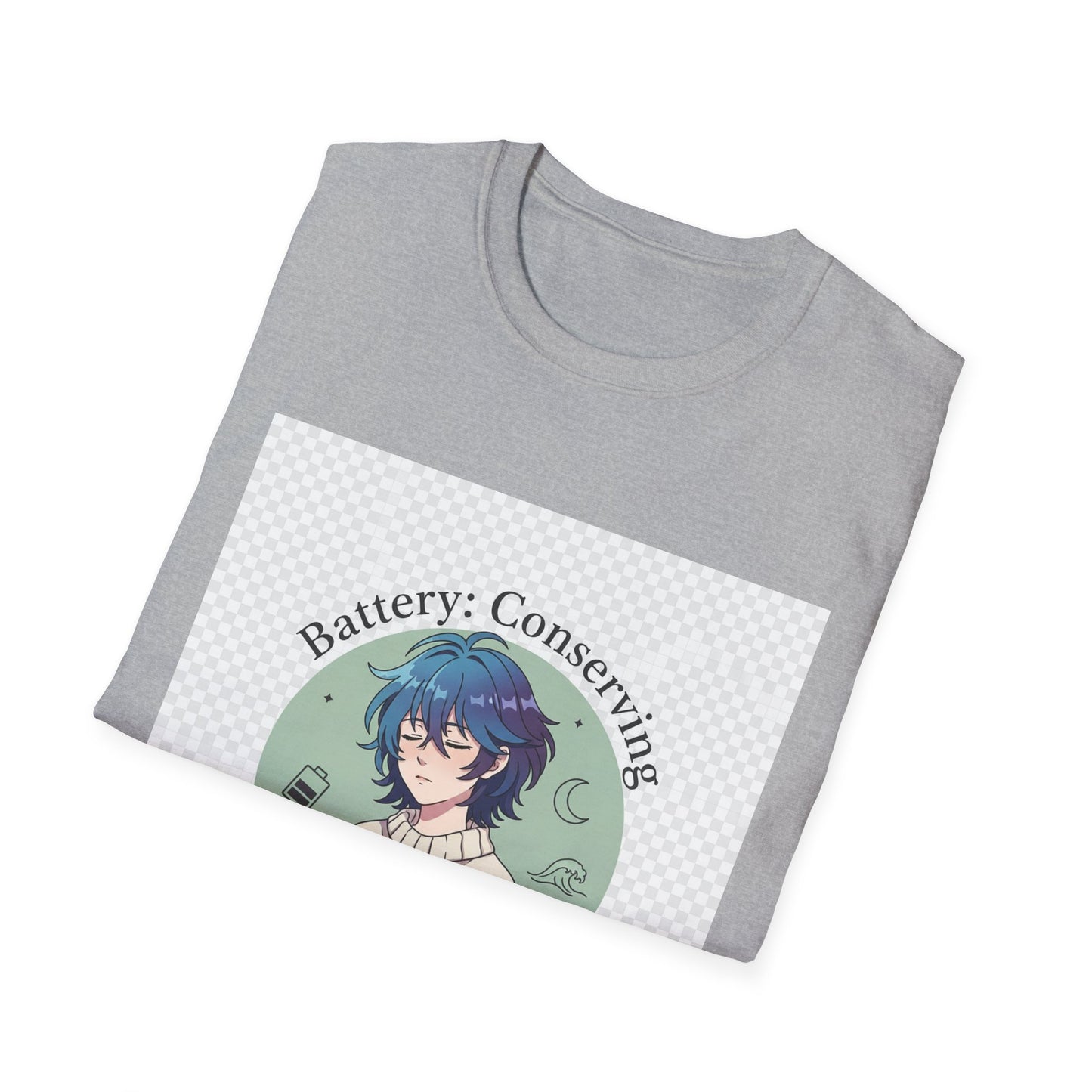 Anime T-Shirt – “Battery: Conserving” Low Energy Tee | Neurospicy Otaku Shirt, Introvert ADHD Merch, Cozy Dopamine-Core Top