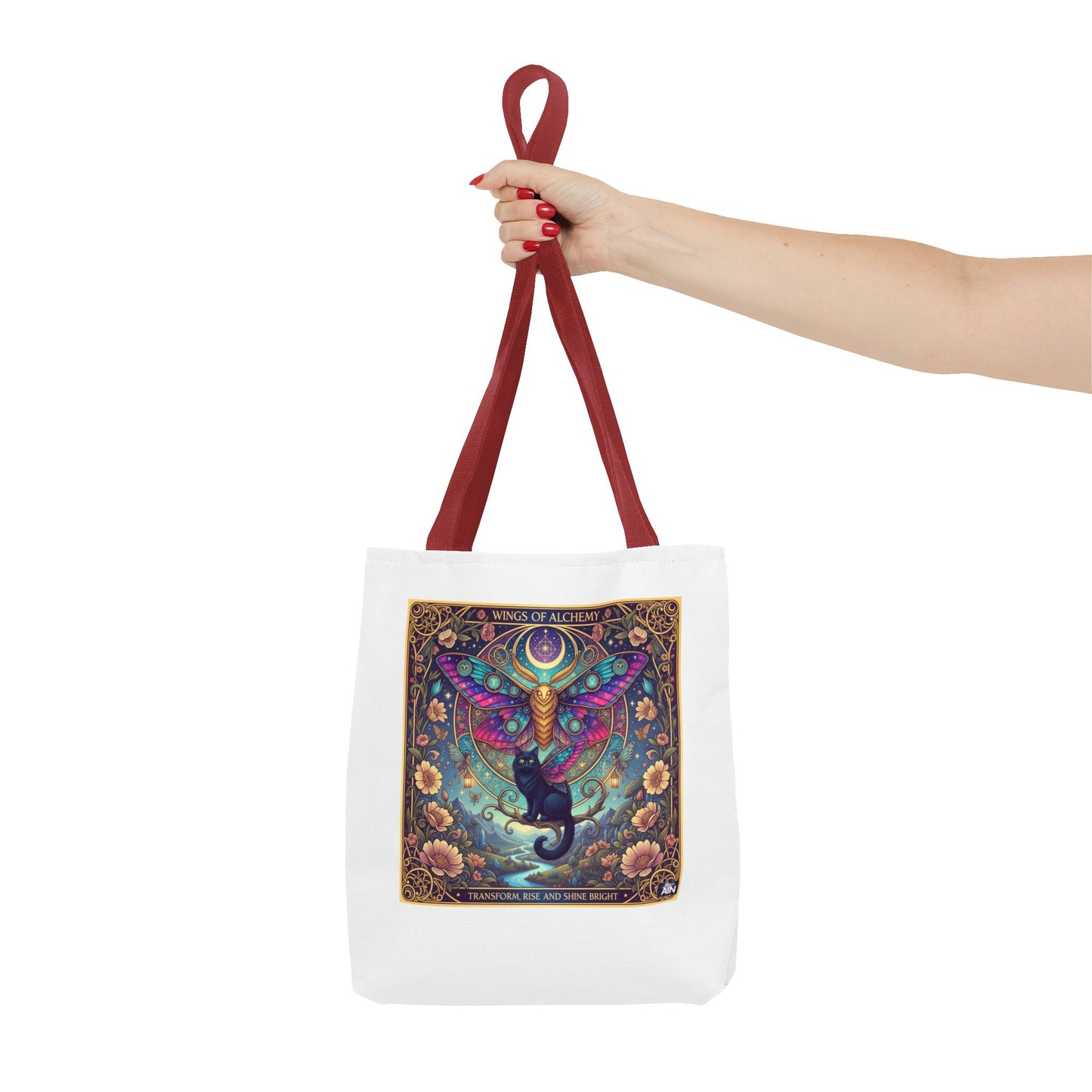 Mystical Cat Tote Bag | Boho Butterfly Design | Eco-friendly Bag | Gift for Nature Lovers | Stylish Shopping & Gym Bag