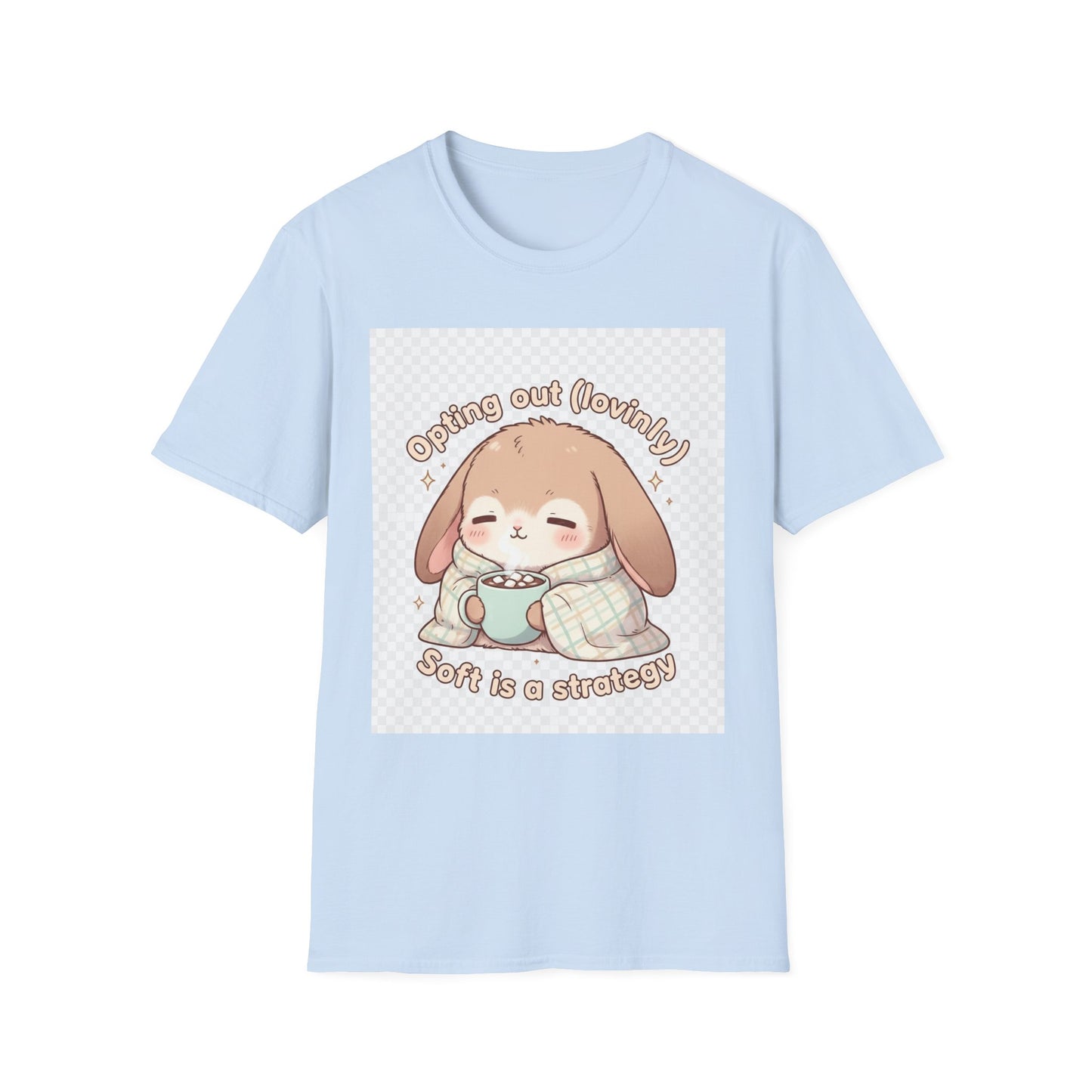 Opting Out Lovingly Bunny T-Shirt | Kawaii Self-Care Tee, Soft Mode Strategy Shirt, Cozy Neurospicy Anime Top