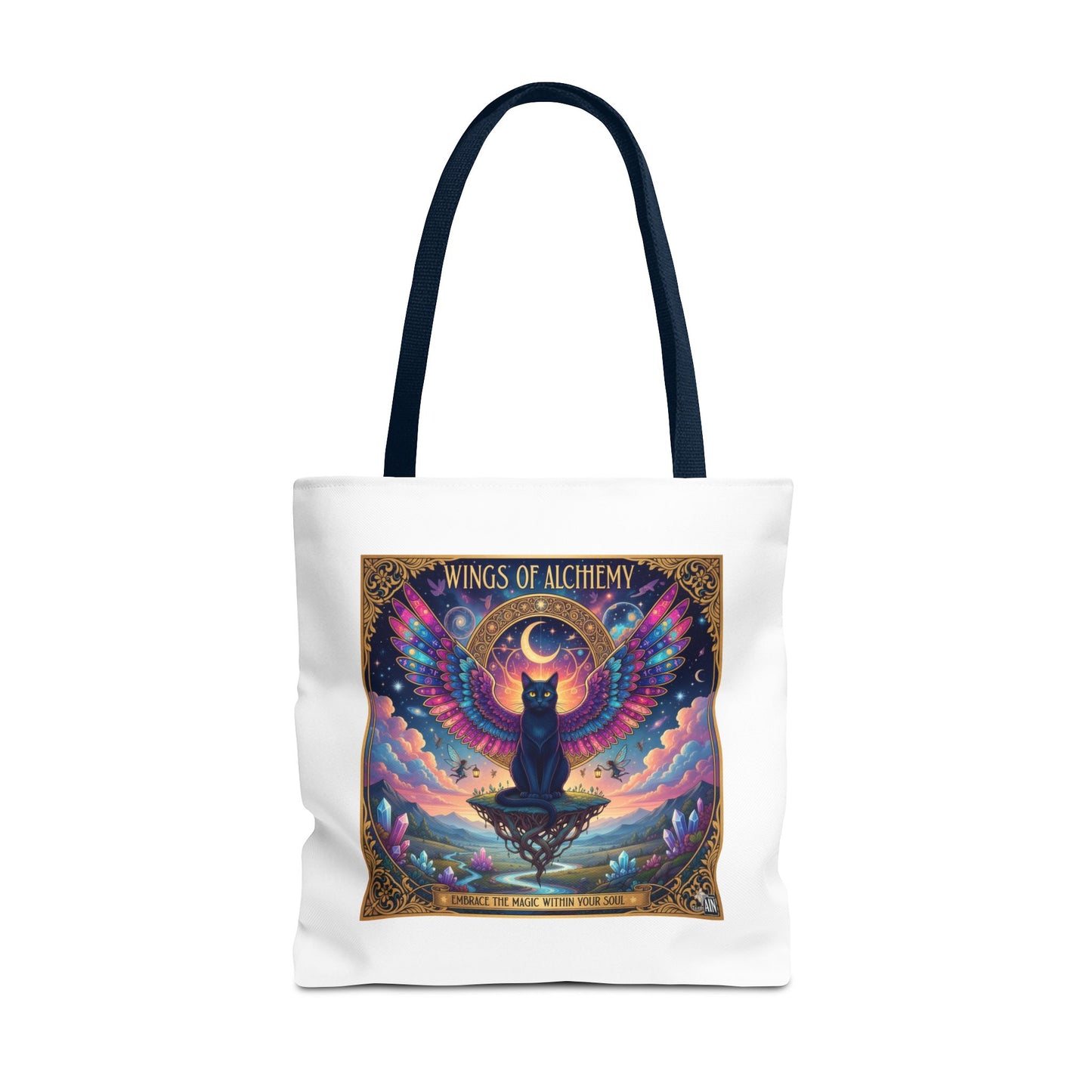 Wings of Alchemy Tote Bag, Colorful Art Tote, Cat Lover Gift, Bohemian Style Bag, Eco-Friendly Shopping Tote