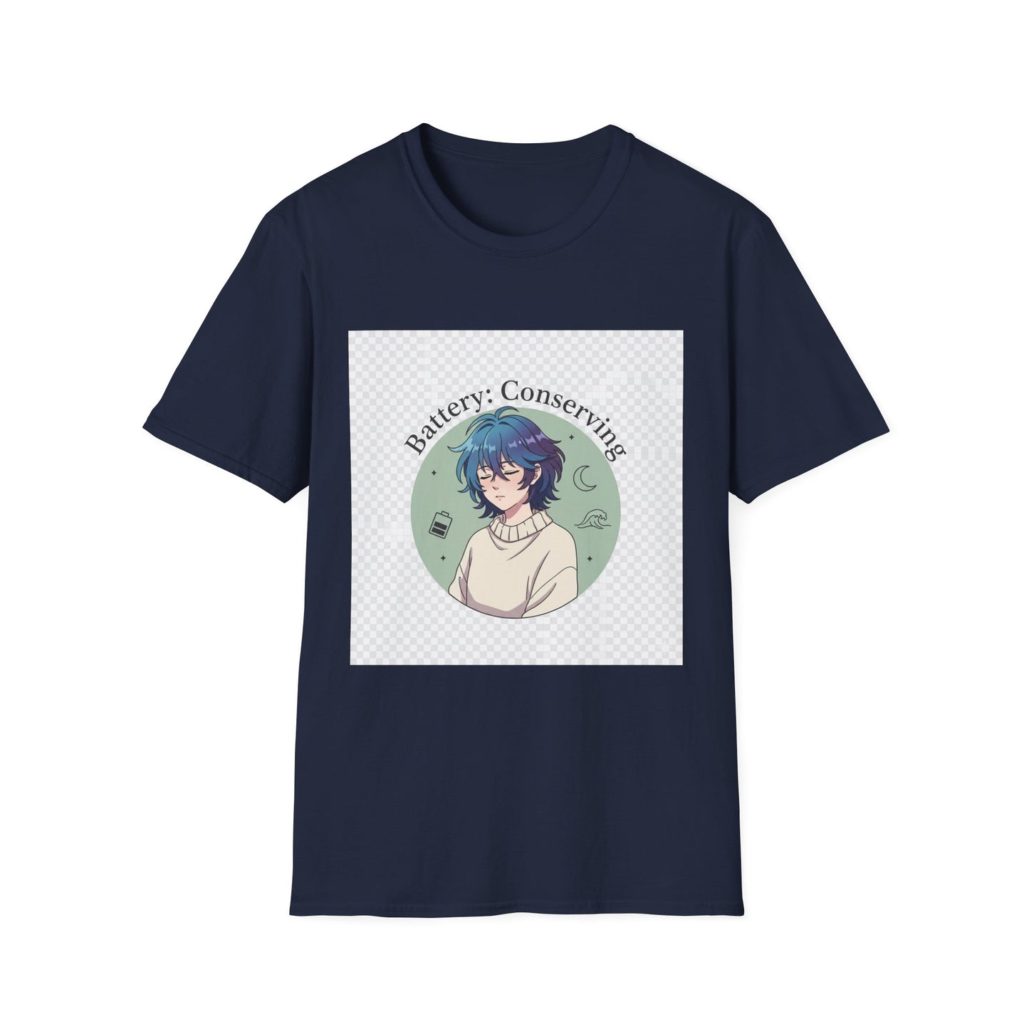 Anime T-Shirt – “Battery: Conserving” Low Energy Tee | Neurospicy Otaku Shirt, Introvert ADHD Merch, Cozy Dopamine-Core Top