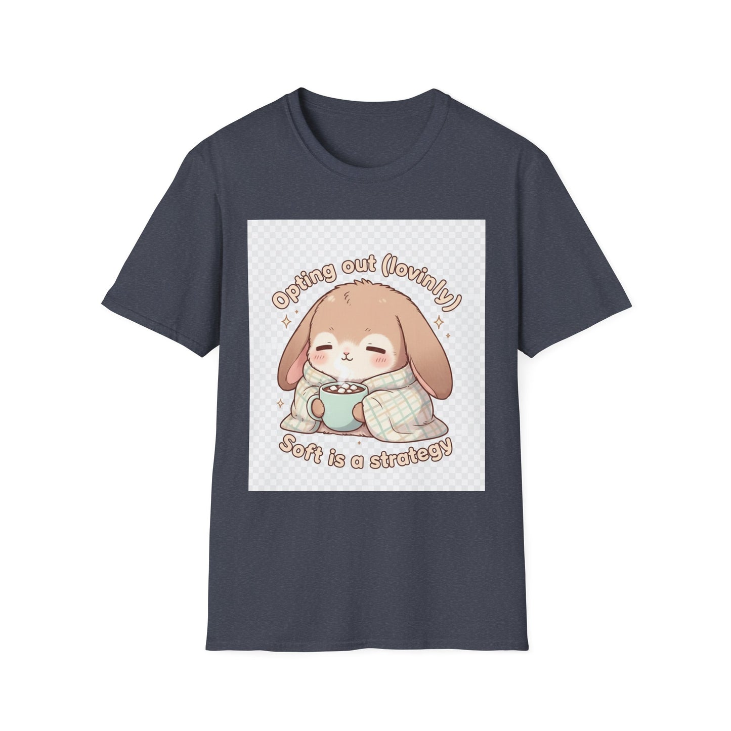 Opting Out Lovingly Bunny T-Shirt | Kawaii Self-Care Tee, Soft Mode Strategy Shirt, Cozy Neurospicy Anime Top
