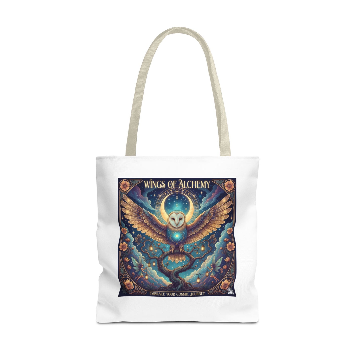 Mystical Owl Tote Bag, Boho Chic Tote, Alchemy Art Handbag, Gift for Nature Lovers, Eco-Friendly Shopping Bag
