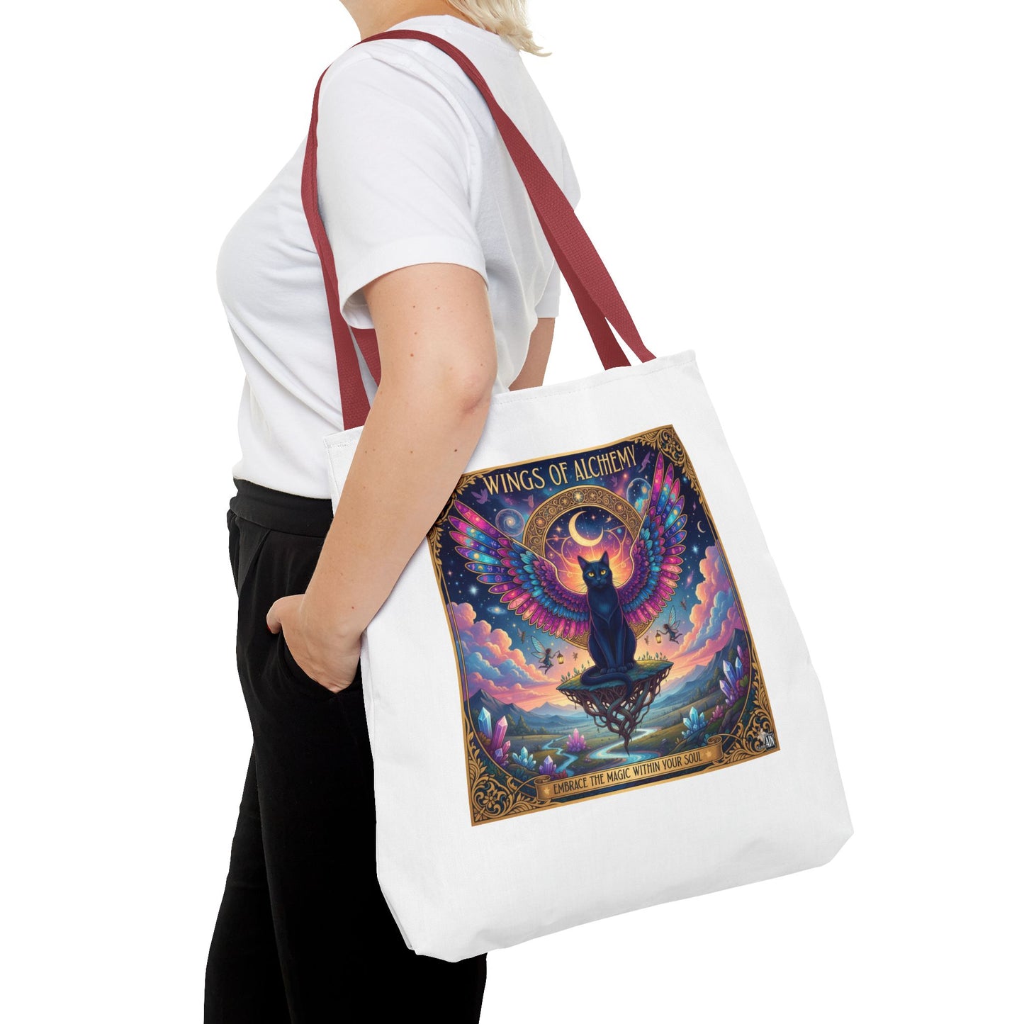 Wings of Alchemy Tote Bag, Colorful Art Tote, Cat Lover Gift, Bohemian Style Bag, Eco-Friendly Shopping Tote