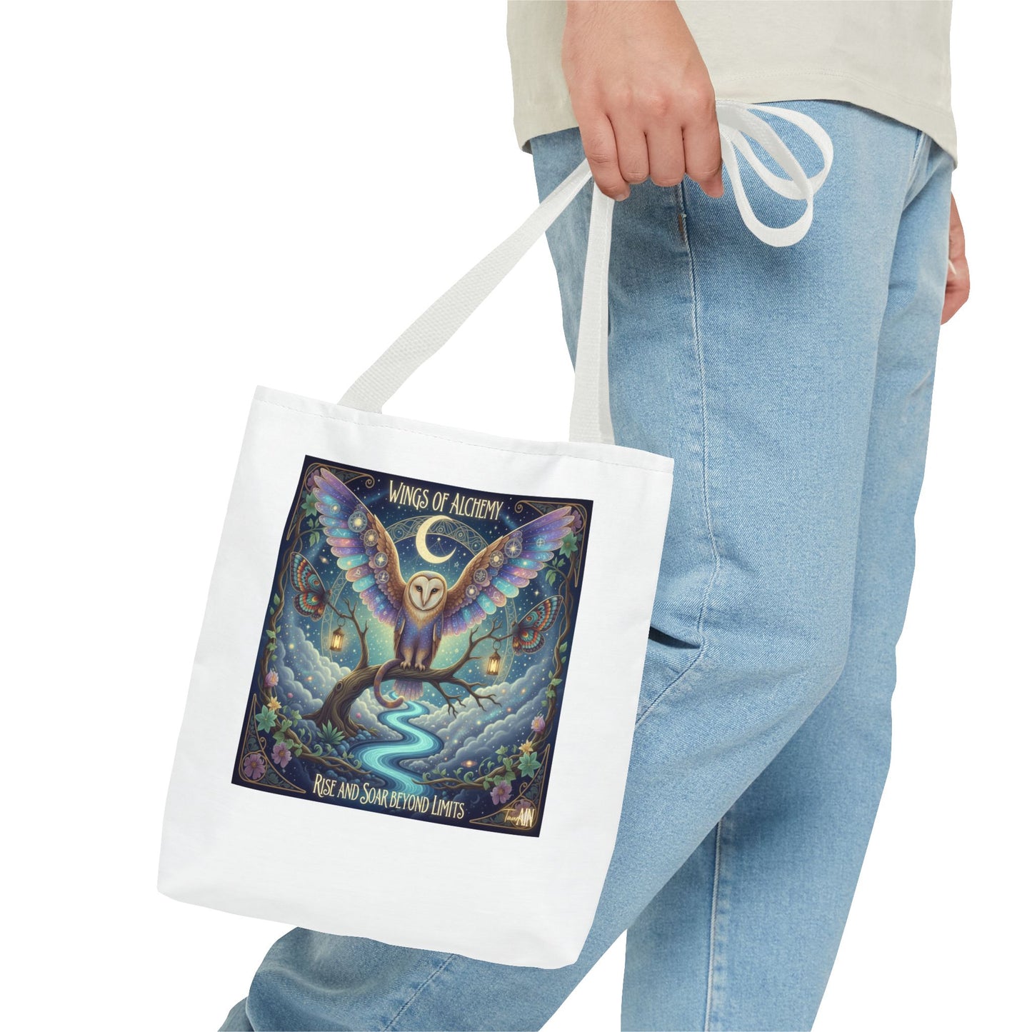 Wings of Alchemy Tote Bag, Whimsical Owl Design, Eco-Friendly Bag, Gift for Nature Lovers, Boho Style Shopping Bag