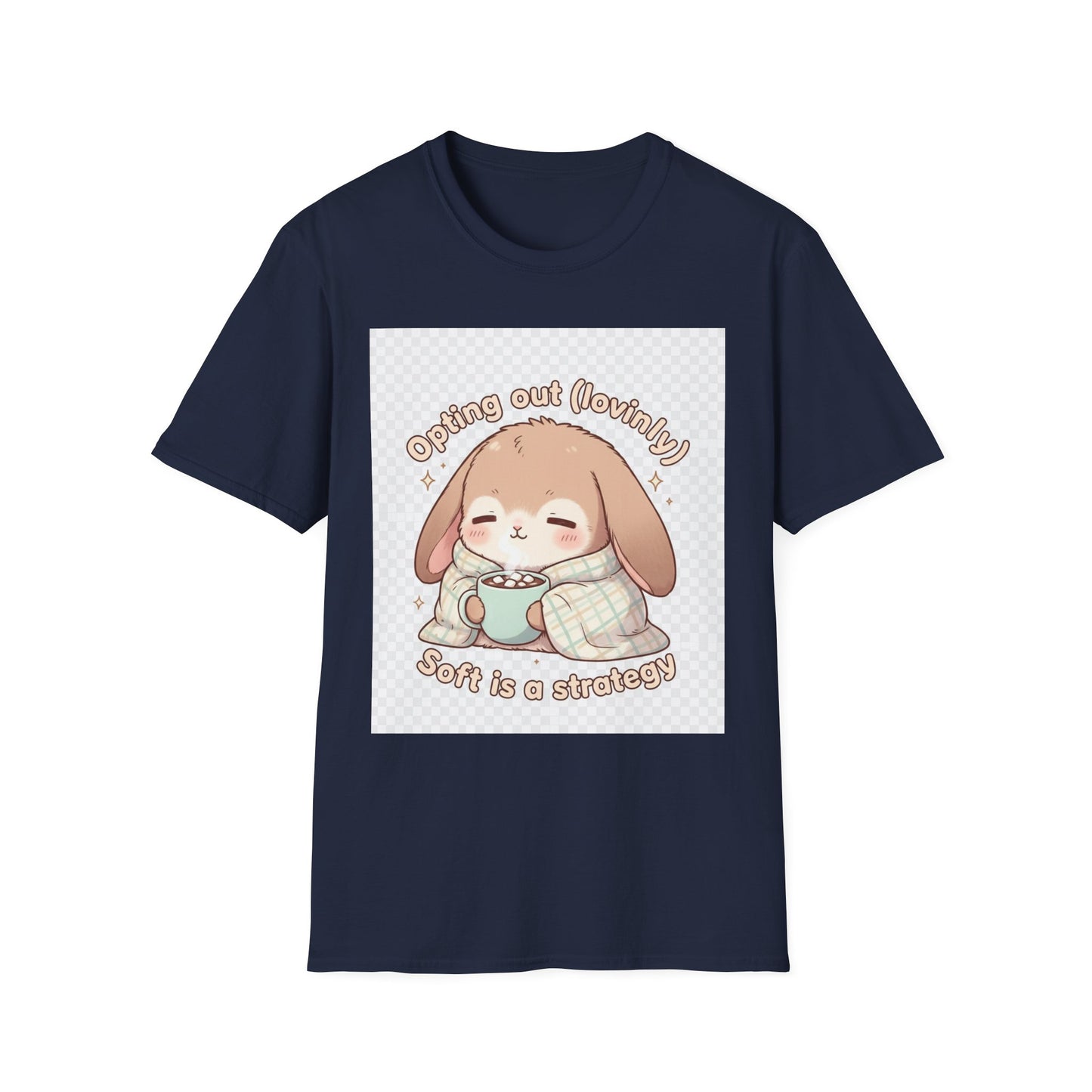 Opting Out Lovingly Bunny T-Shirt | Kawaii Self-Care Tee, Soft Mode Strategy Shirt, Cozy Neurospicy Anime Top