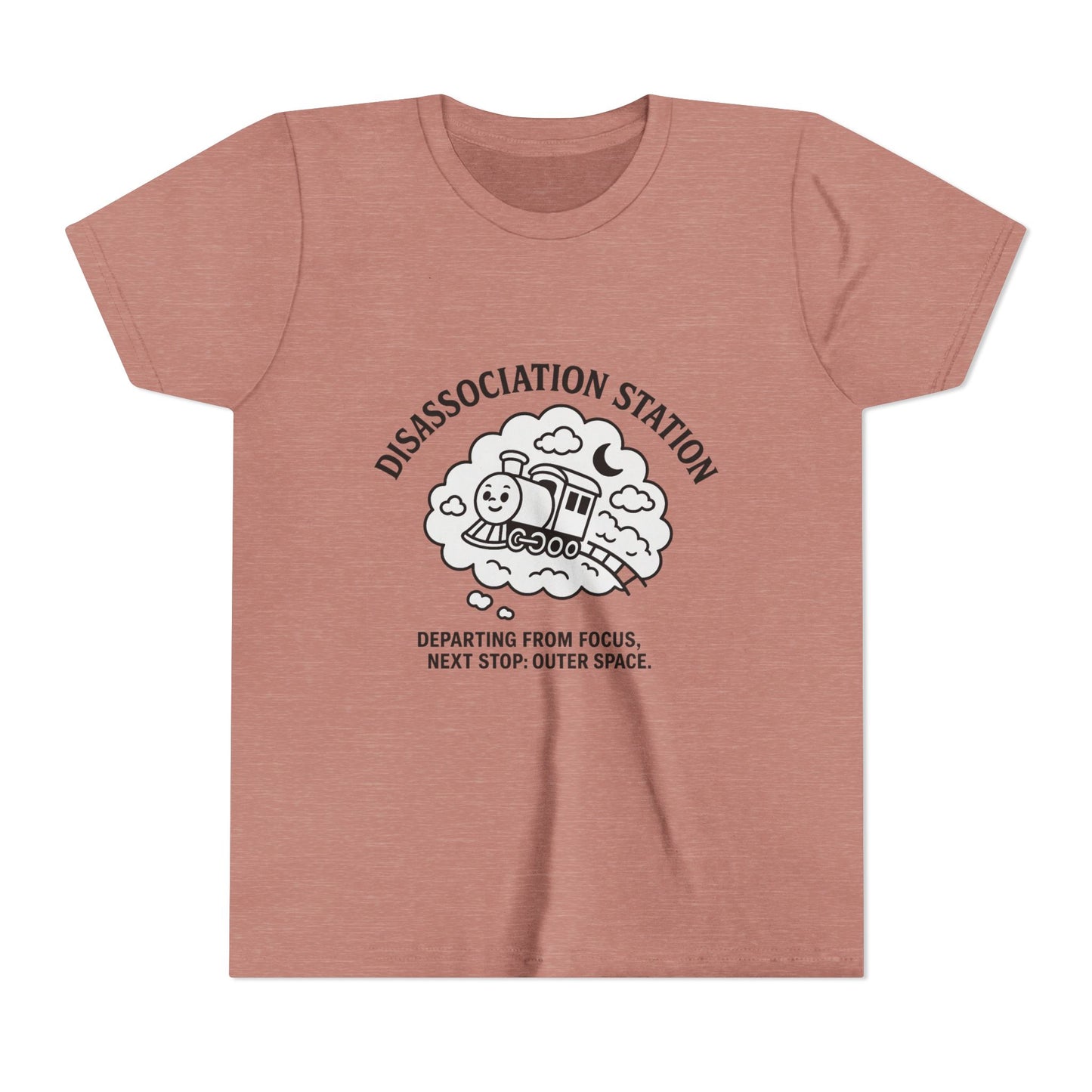 Disassociation Station Kids Tee - Fun Train Graphic, Youth Short Sleeve Shirt, Gift for Kids, Casual Everyday Wear, Cool Summer Top