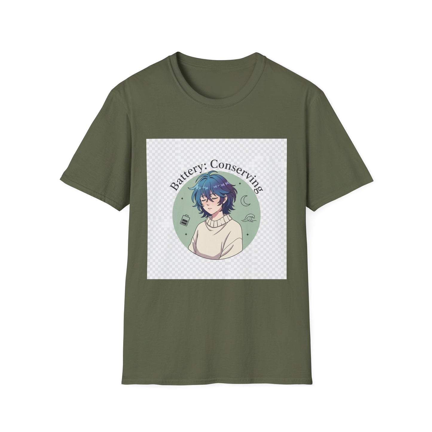 Anime T-Shirt – “Battery: Conserving” Low Energy Tee | Neurospicy Otaku Shirt, Introvert ADHD Merch, Cozy Dopamine-Core Top