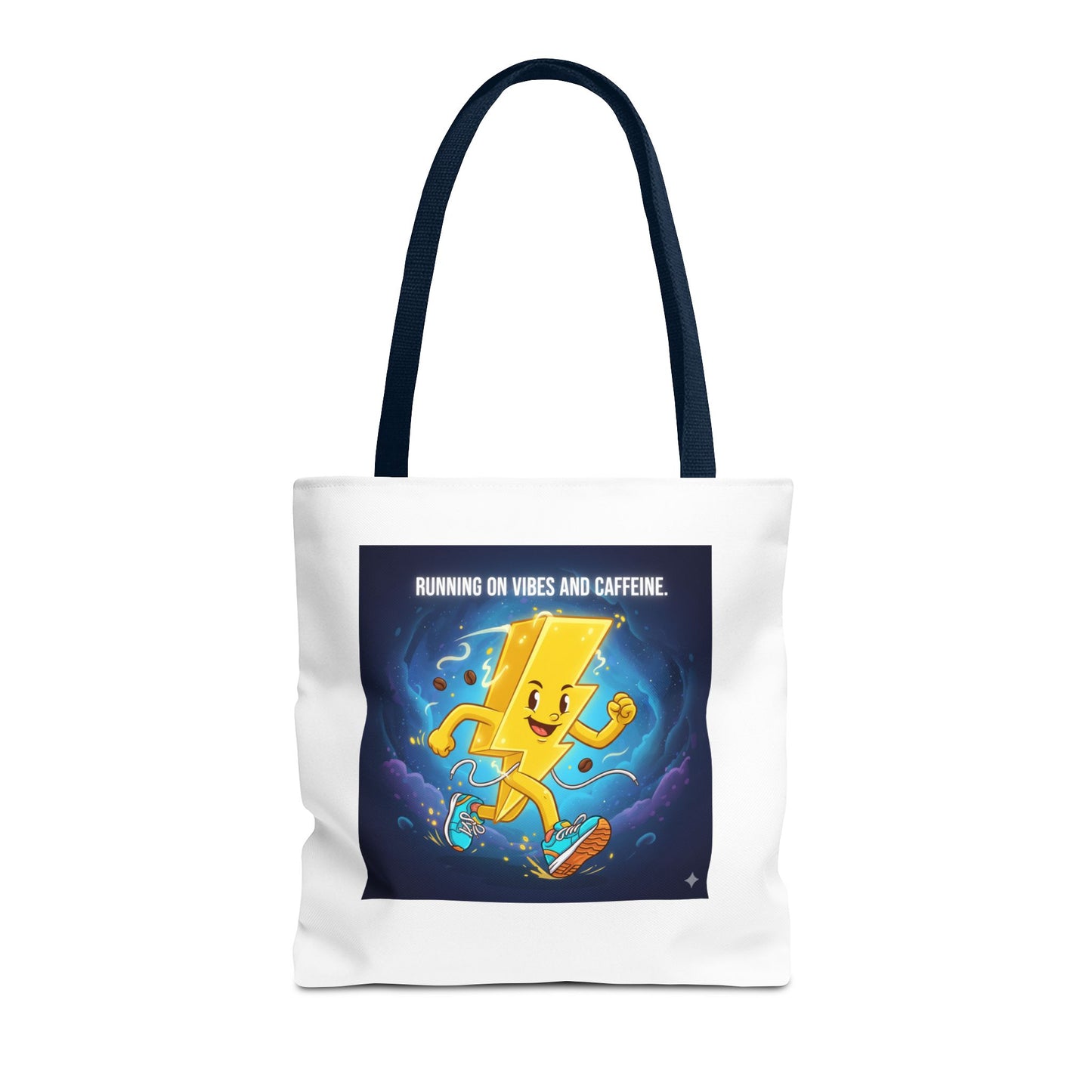 Running on Vibes Tote Bag | Colorful Fun Bag, Eco-Friendly Shopper, Gift for Coffee Lovers, Reusable Daily Tote, Vibrant Cartoon Design