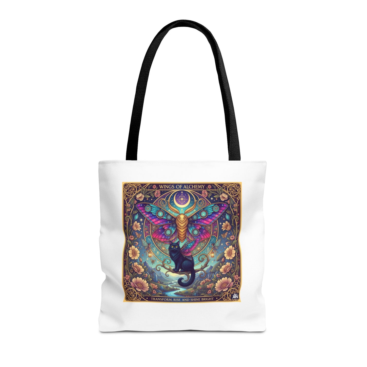 Mystical Cat Tote Bag | Boho Butterfly Design | Eco-friendly Bag | Gift for Nature Lovers | Stylish Shopping & Gym Bag