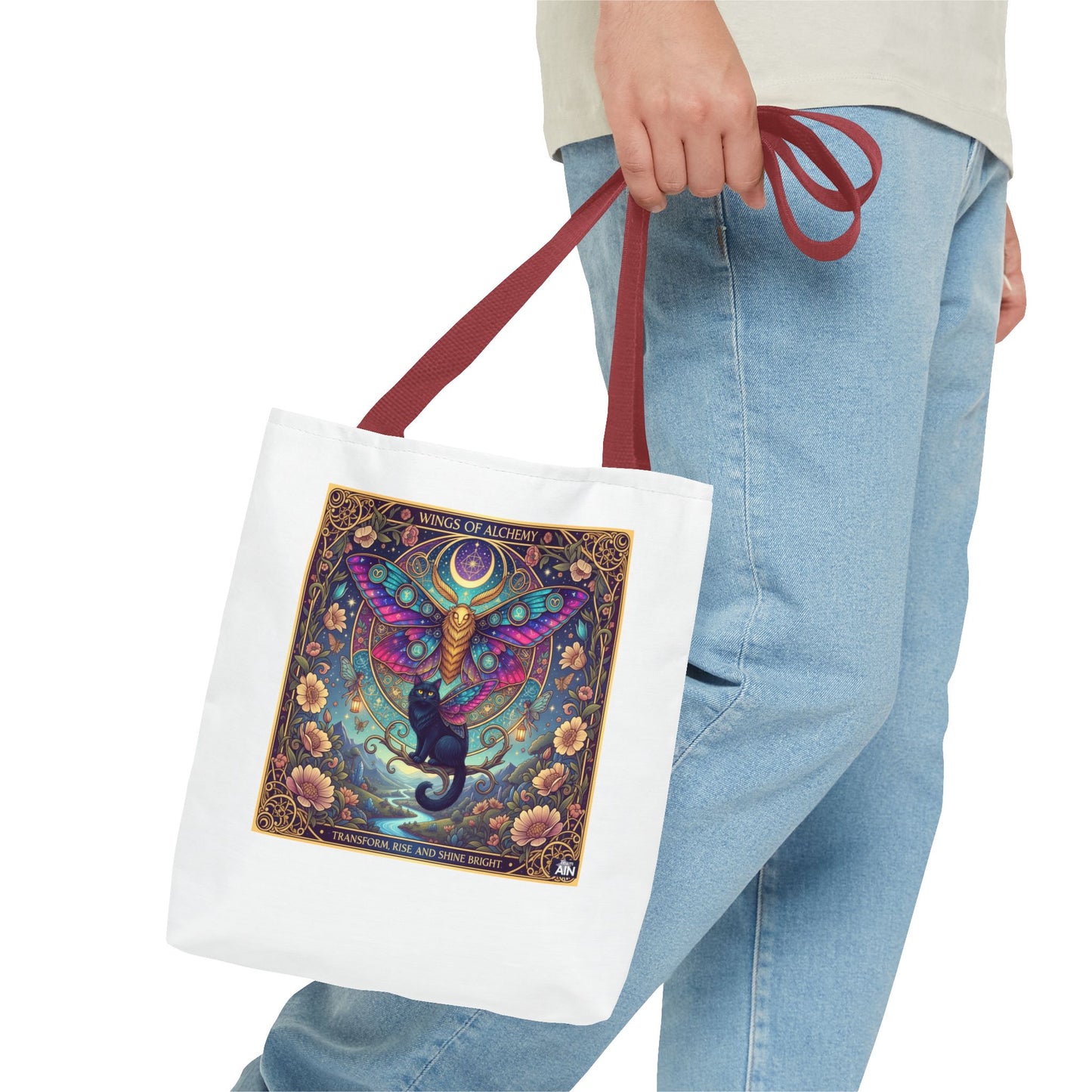 Mystical Cat Tote Bag | Boho Butterfly Design | Eco-friendly Bag | Gift for Nature Lovers | Stylish Shopping & Gym Bag