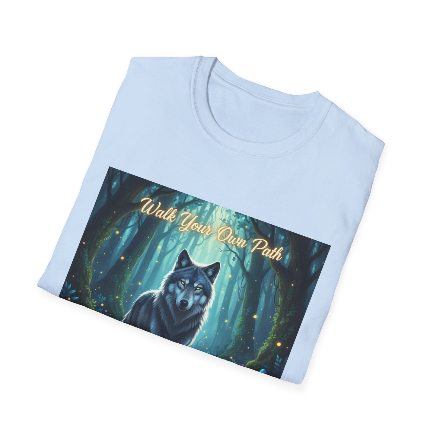 Wolf Forest Unisex Softstyle T-Shirt, Nature Lover Tee, Bohemian Graphic Shirt, Gifts for Adventurers, Vintage Animal Art