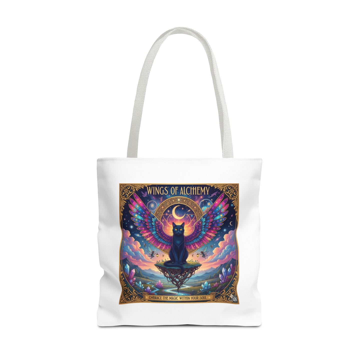 Wings of Alchemy Tote Bag, Colorful Art Tote, Cat Lover Gift, Bohemian Style Bag, Eco-Friendly Shopping Tote