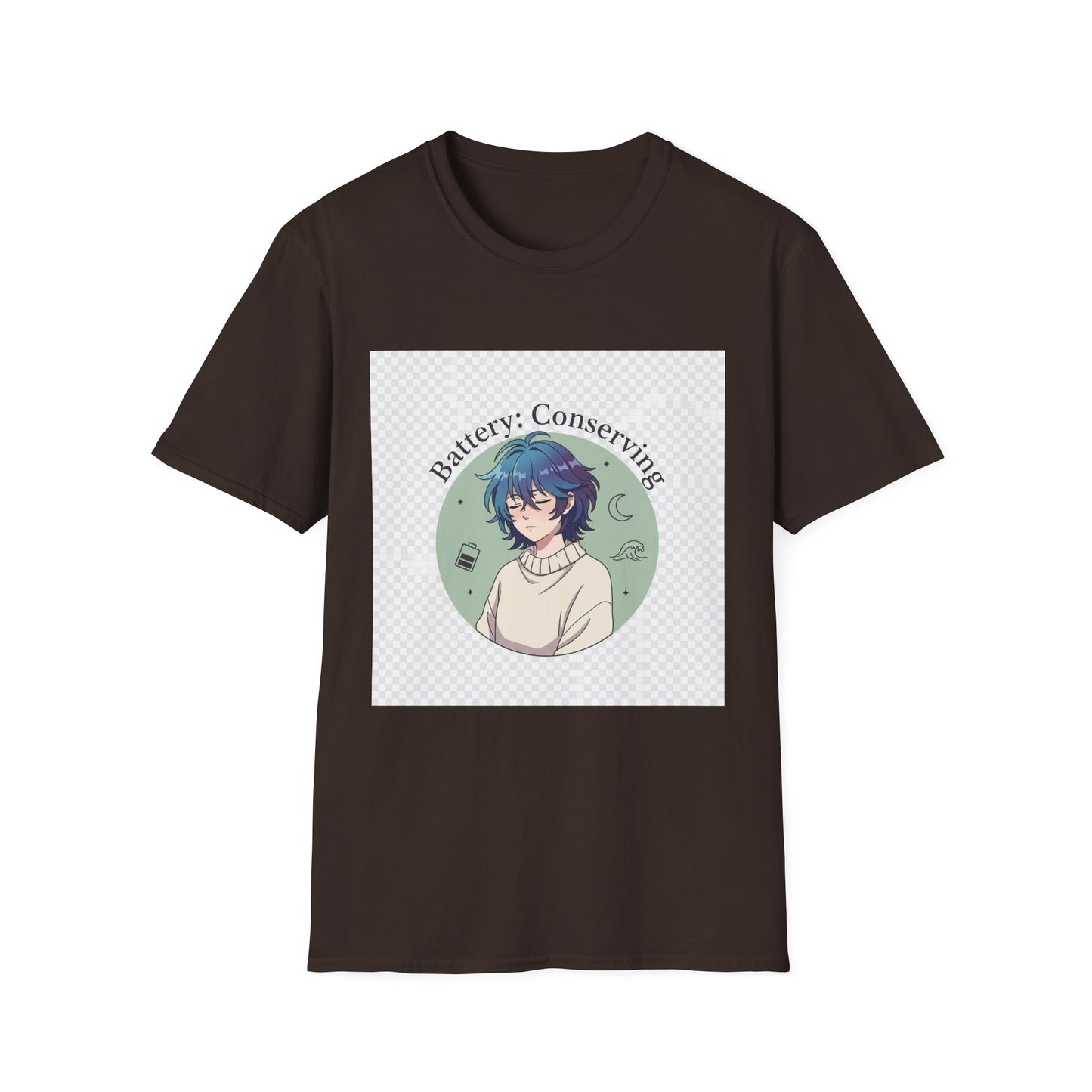 Anime T-Shirt – “Battery: Conserving” Low Energy Tee | Neurospicy Otaku Shirt, Introvert ADHD Merch, Cozy Dopamine-Core Top