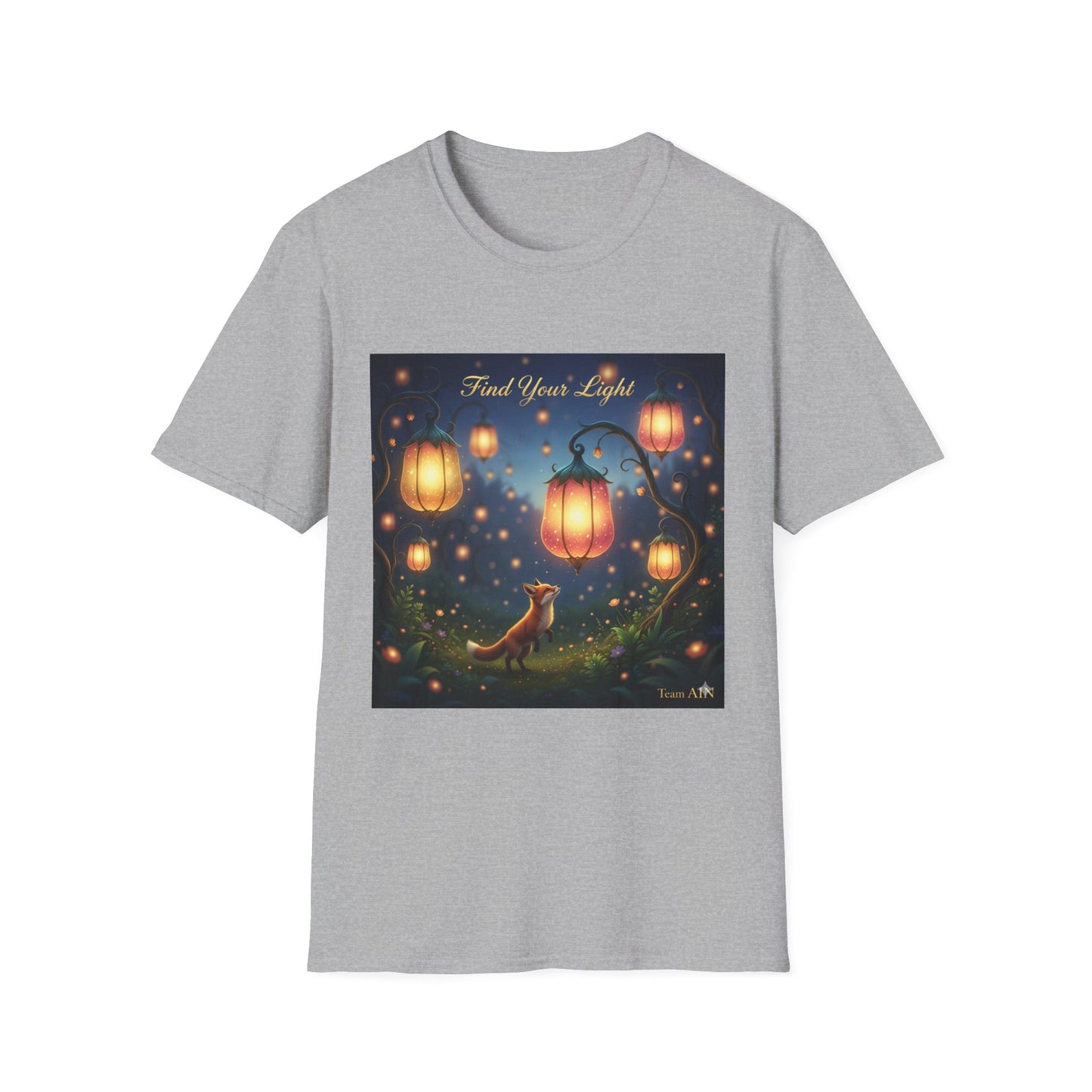Enchanting 'Find Your Light' Unisex Softstyle T-Shirt, Inspirational Tee, Nature Lover Gift, Cozy Casual Wear, Lantern Art Shirt