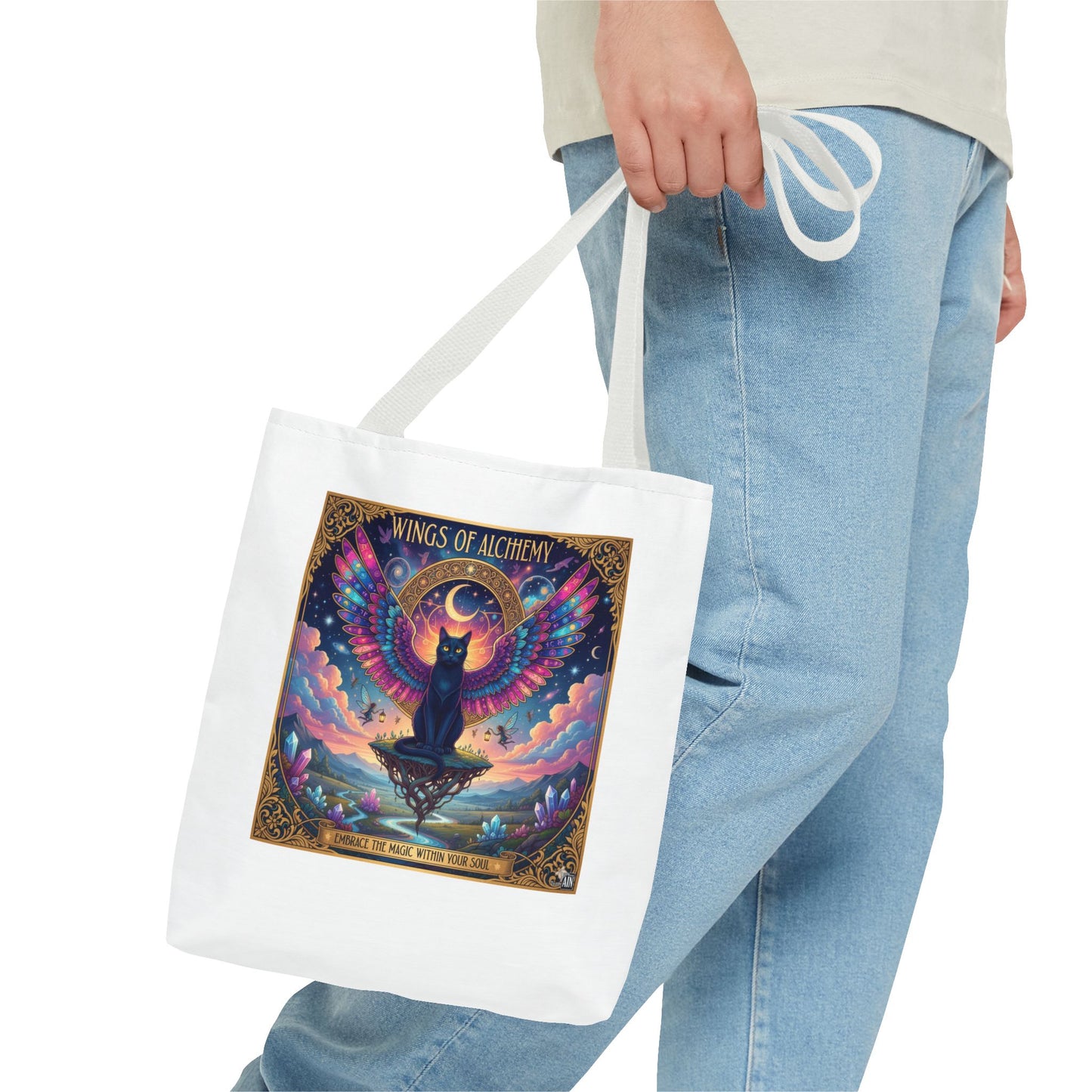 Wings of Alchemy Tote Bag, Colorful Art Tote, Cat Lover Gift, Bohemian Style Bag, Eco-Friendly Shopping Tote