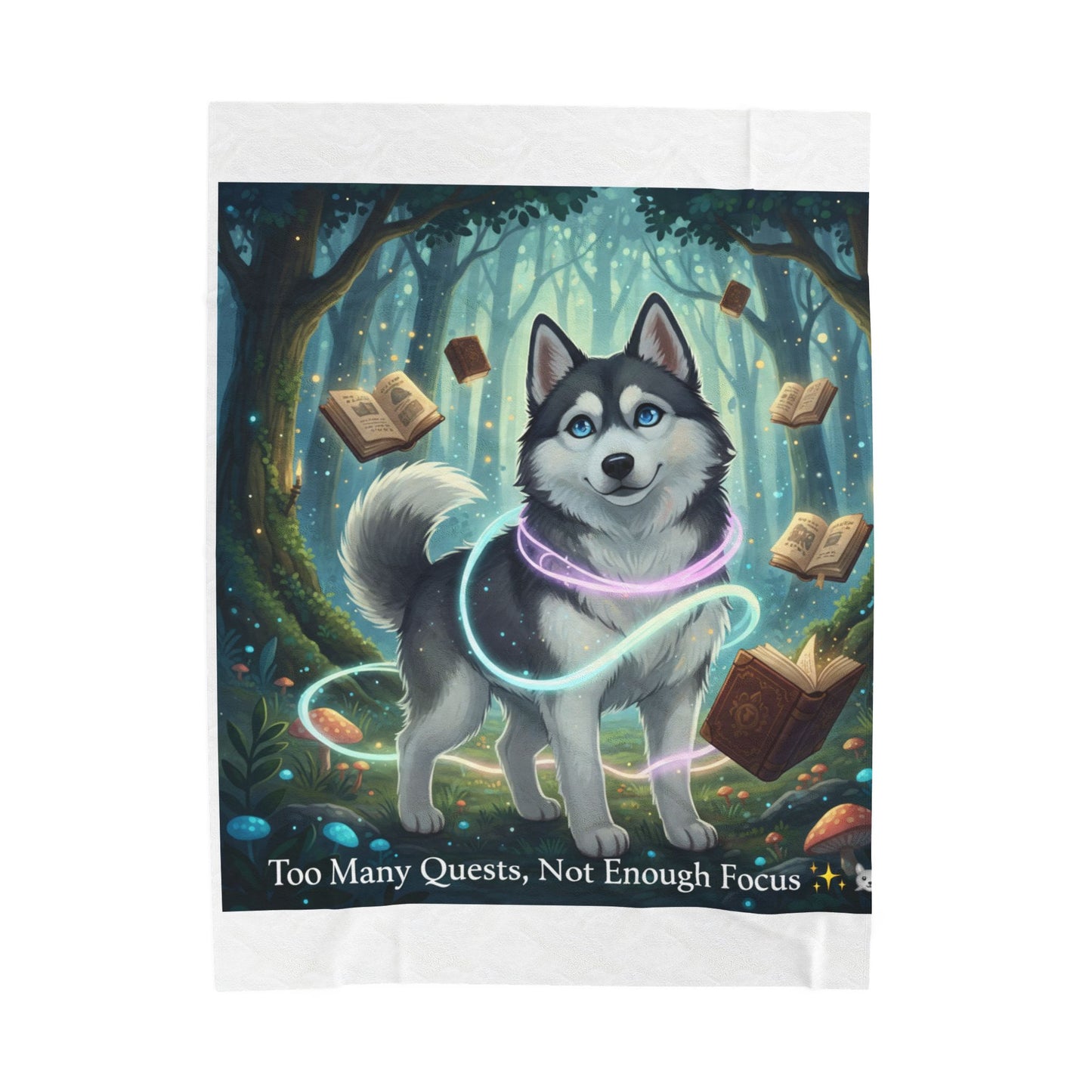 Too Many Quests Blanket | Fantasy Husky Gamer Blanket
