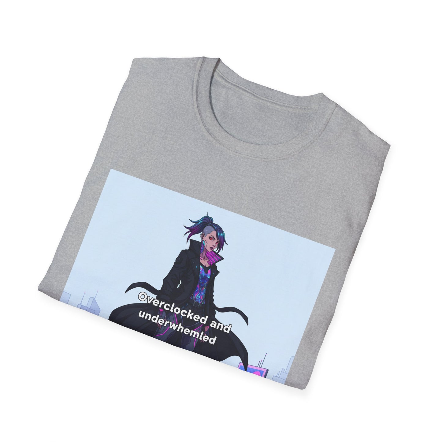 Cyberpunk Hacker T-Shirt – “Overclocked and Underwhelmed” | Futuristic Techwear Graphic Tee