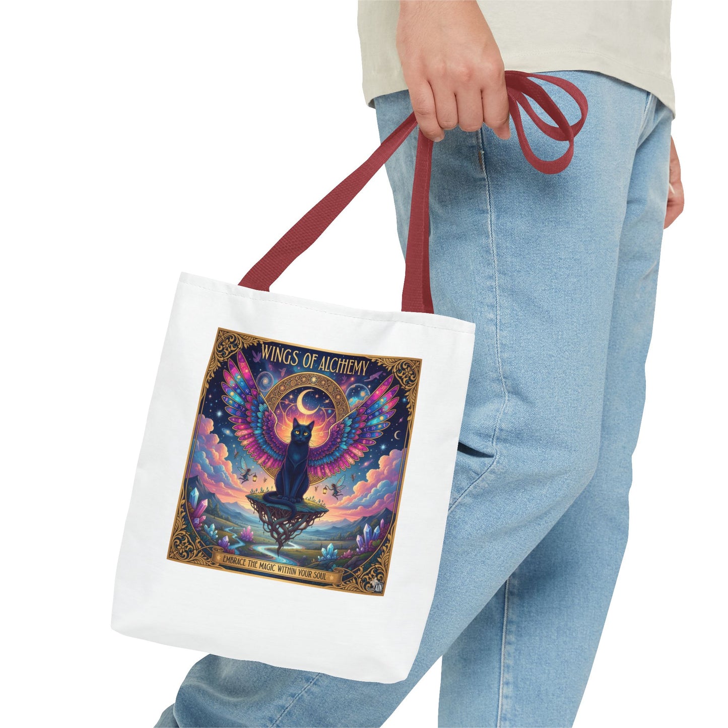 Wings of Alchemy Tote Bag, Colorful Art Tote, Cat Lover Gift, Bohemian Style Bag, Eco-Friendly Shopping Tote