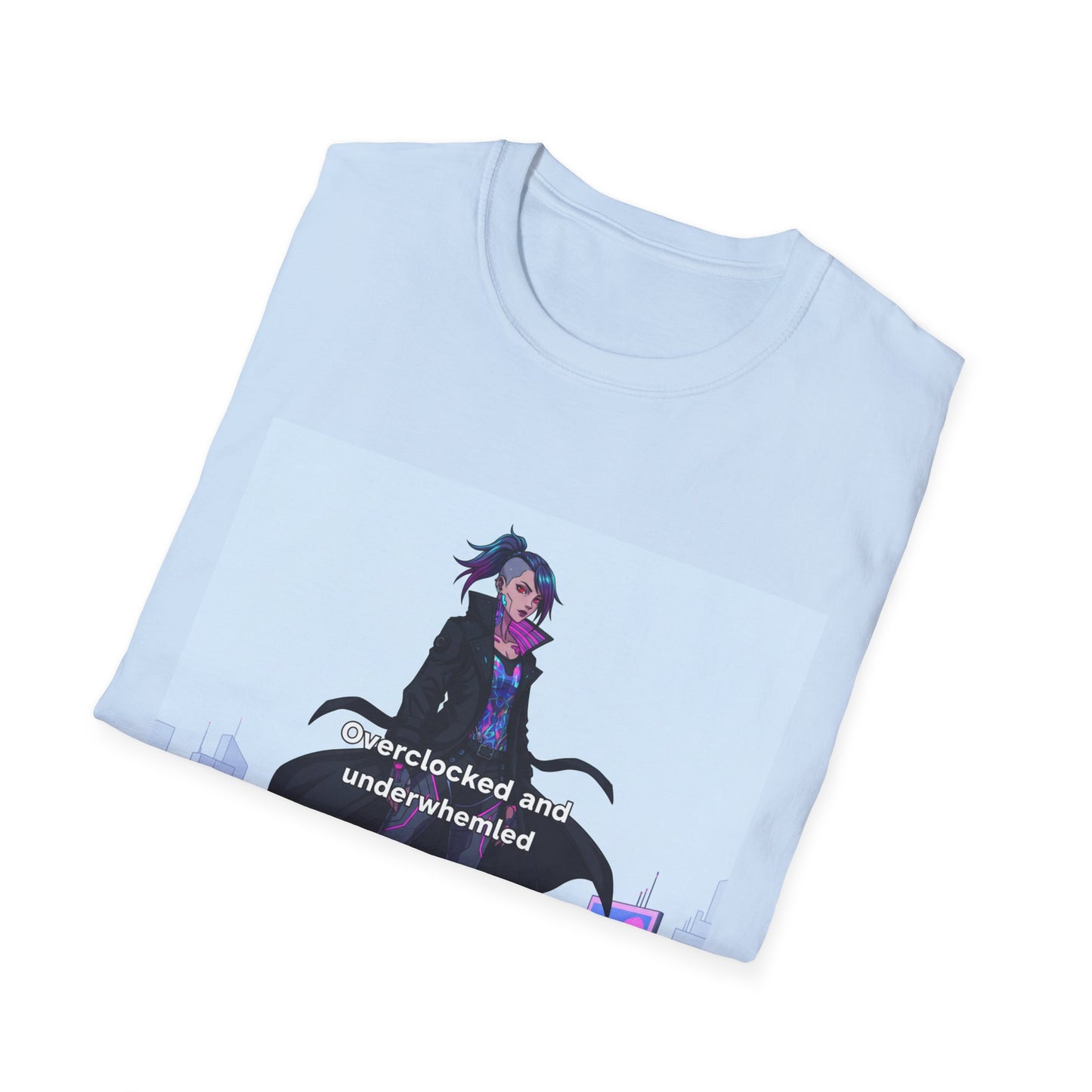 Cyberpunk Hacker T-Shirt – “Overclocked and Underwhelmed” | Futuristic Techwear Graphic Tee