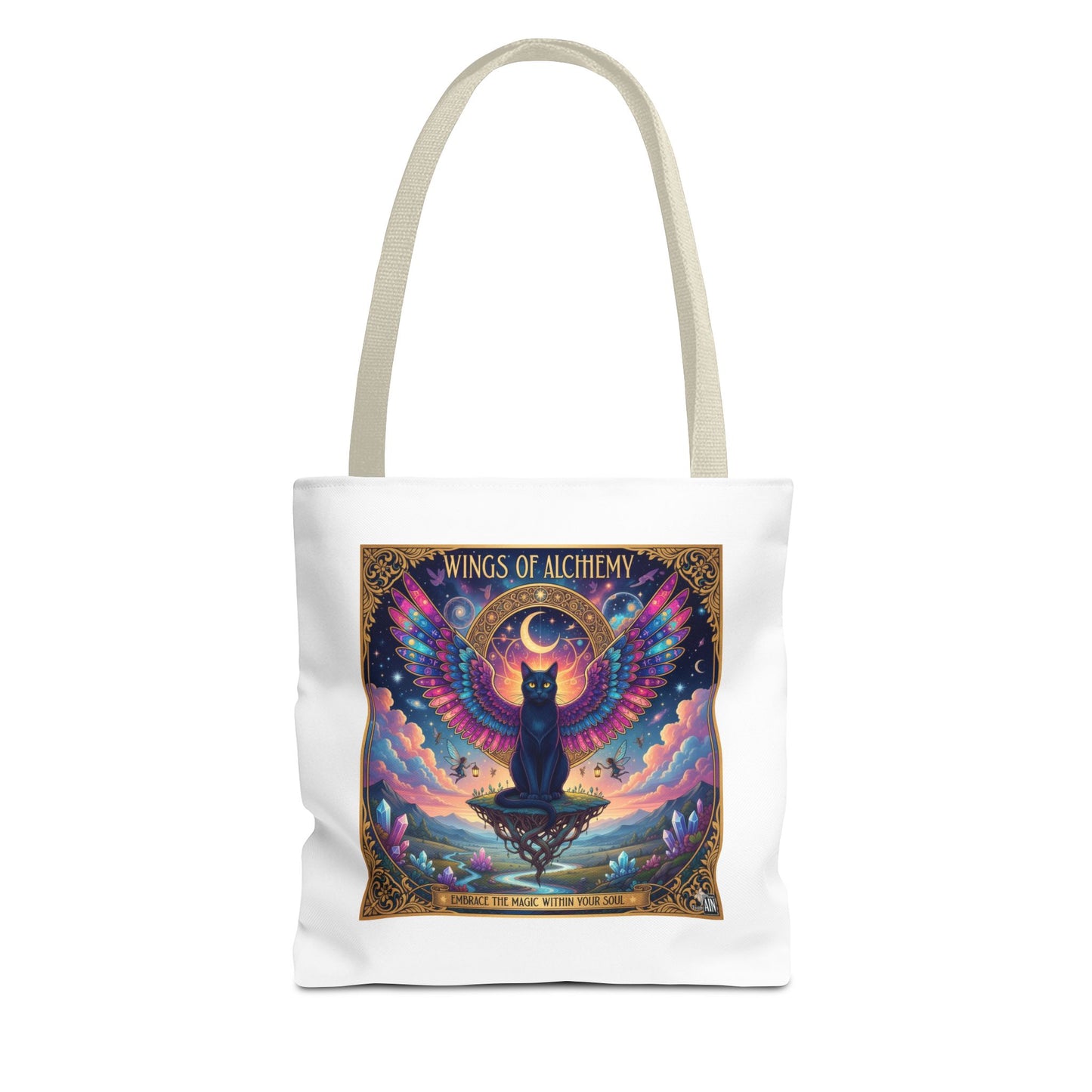 Wings of Alchemy Tote Bag, Colorful Art Tote, Cat Lover Gift, Bohemian Style Bag, Eco-Friendly Shopping Tote