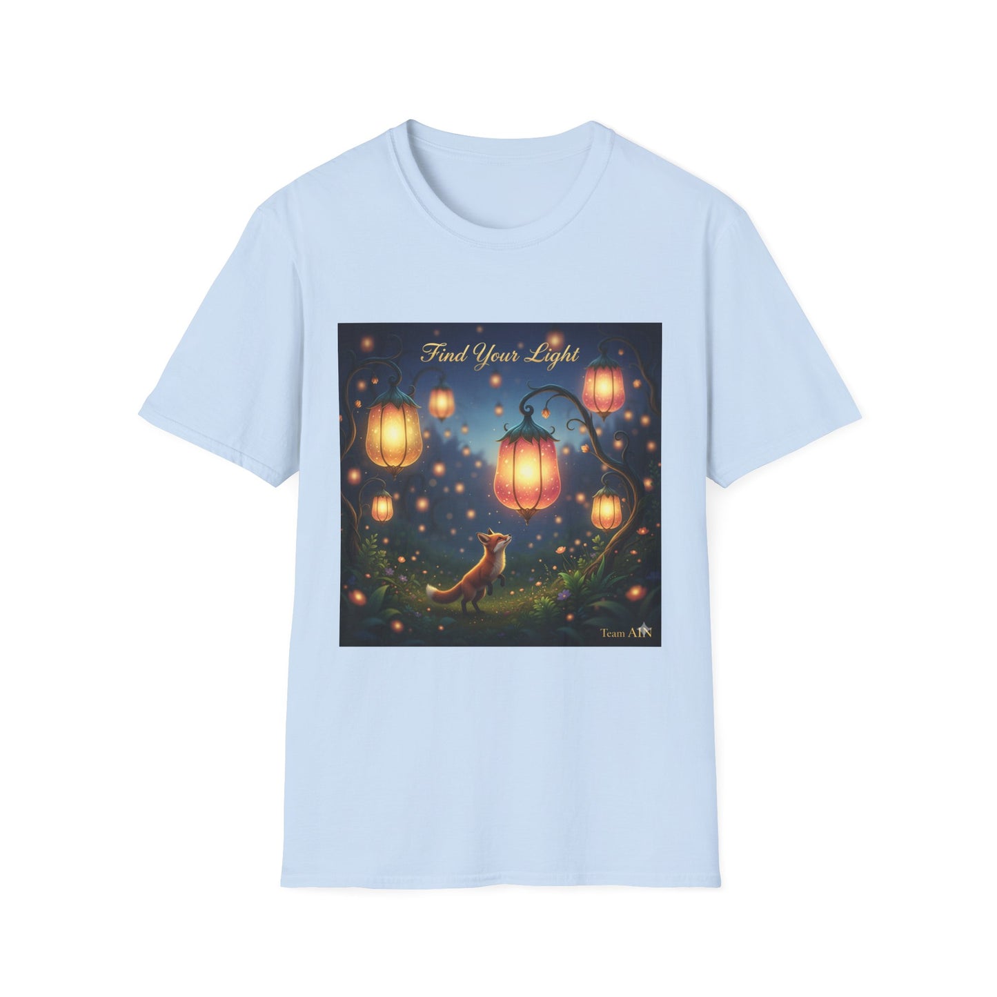 Enchanting 'Find Your Light' Unisex Softstyle T-Shirt, Inspirational Tee, Nature Lover Gift, Cozy Casual Wear, Lantern Art Shirt