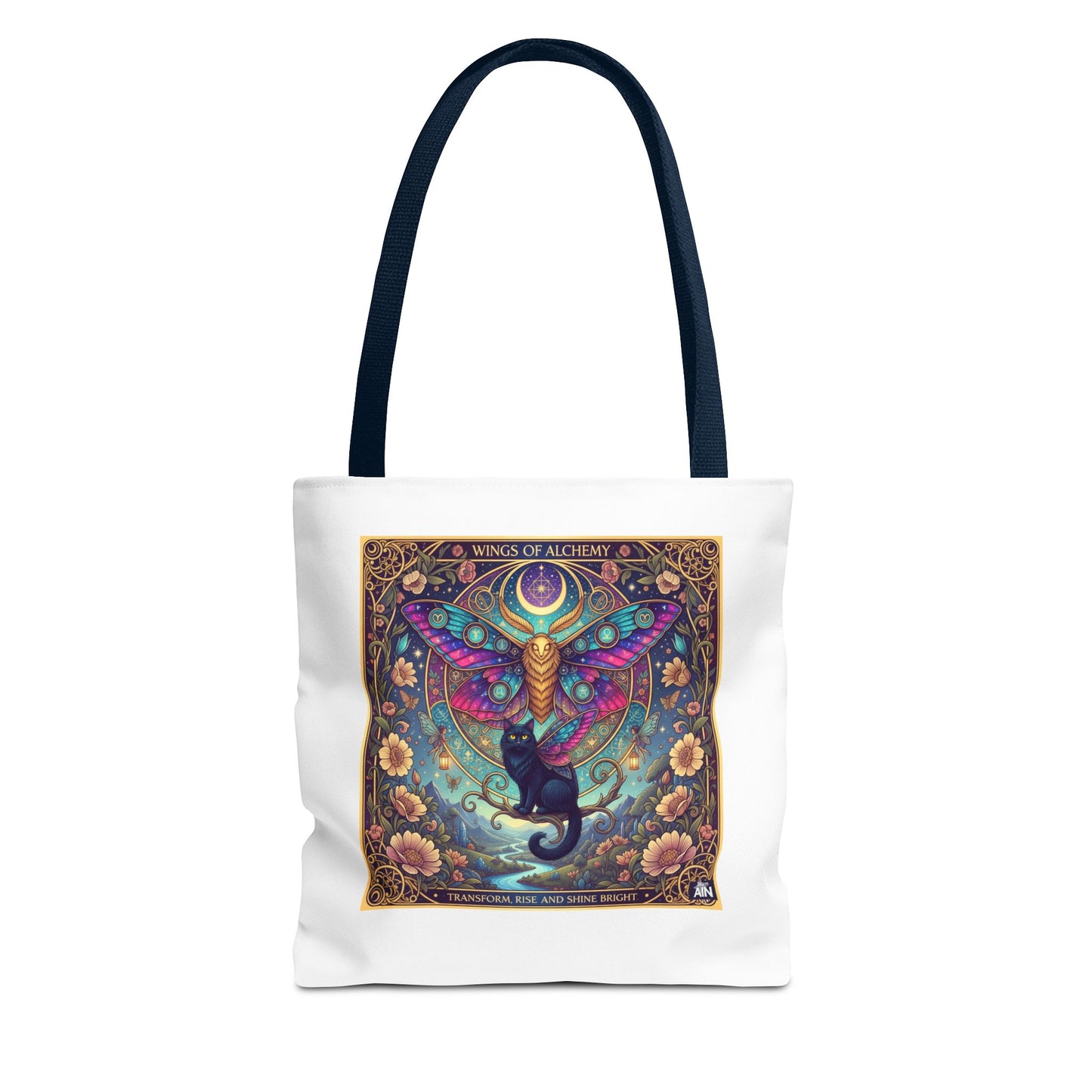 Mystical Cat Tote Bag | Boho Butterfly Design | Eco-friendly Bag | Gift for Nature Lovers | Stylish Shopping & Gym Bag